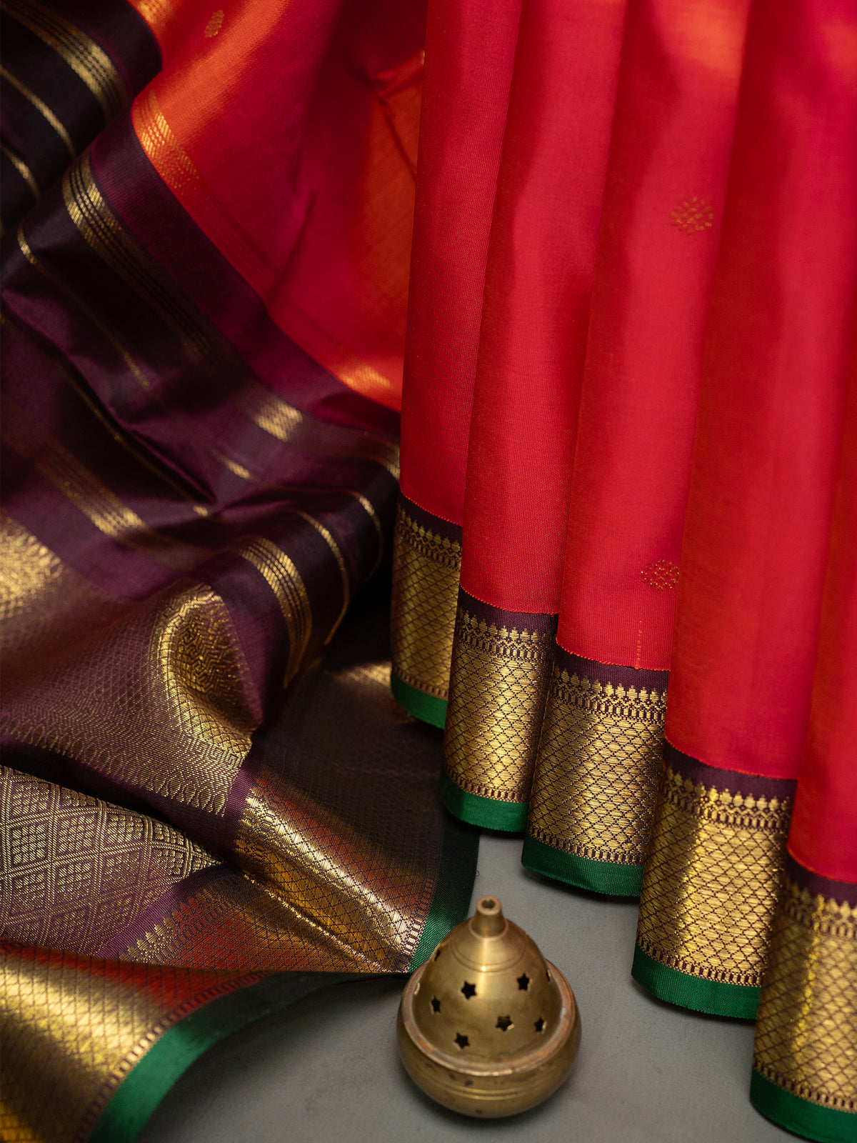 Rust Kai korvai / Kanjipuram Silk Saree CLSA7742