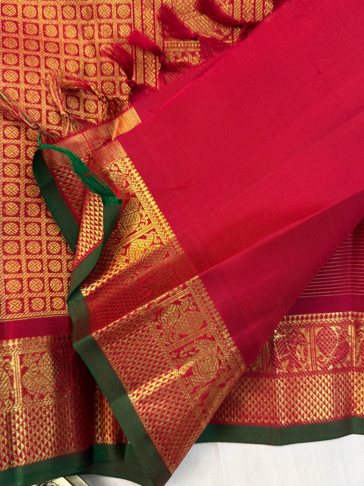 Navarathri - Day 4 Red Colour pure Zari Vairaoosi and butta/ Kanjipuram silk sree Clsa 11696