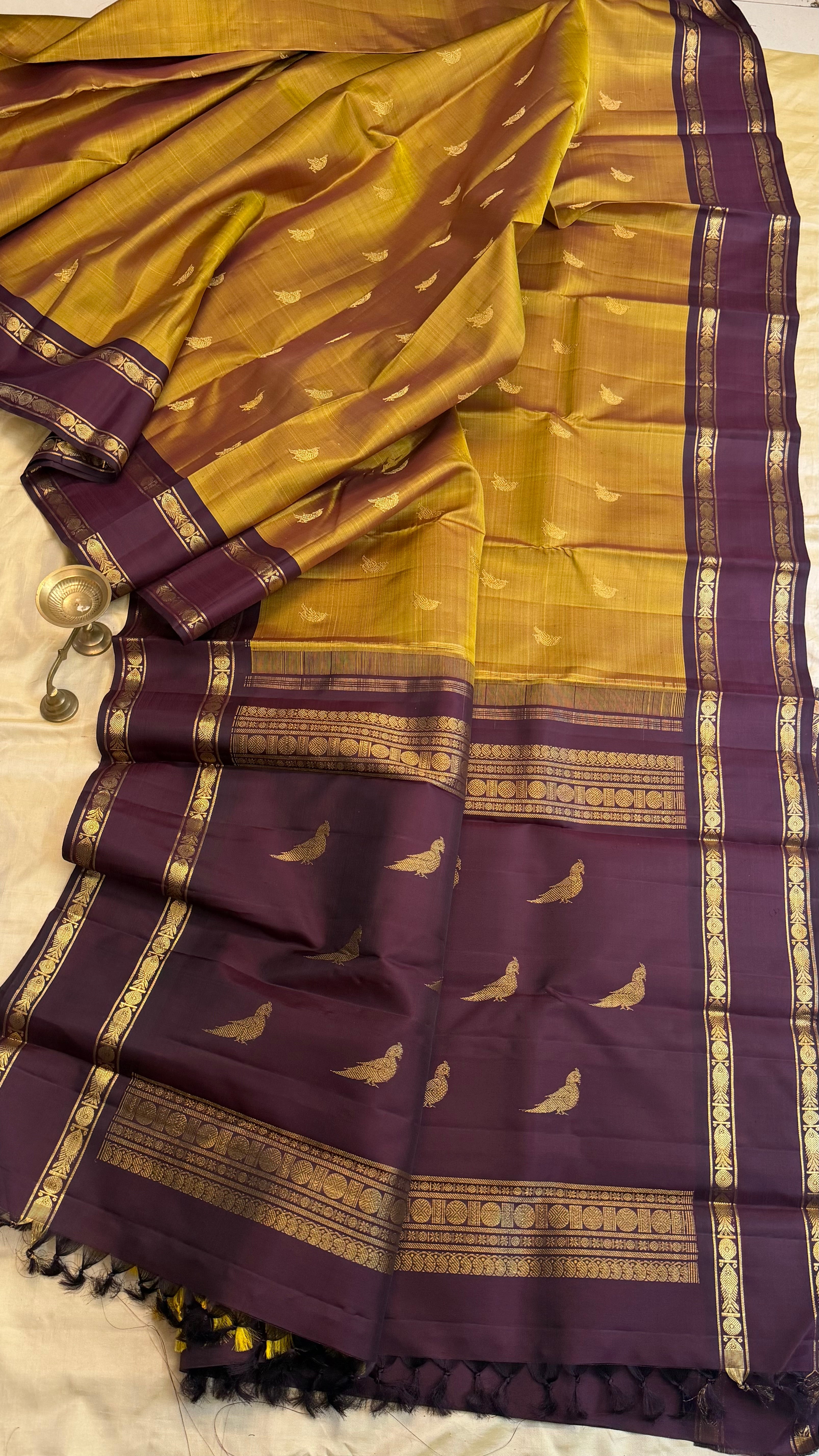 honey colour double pet/ Kanjipuram silk