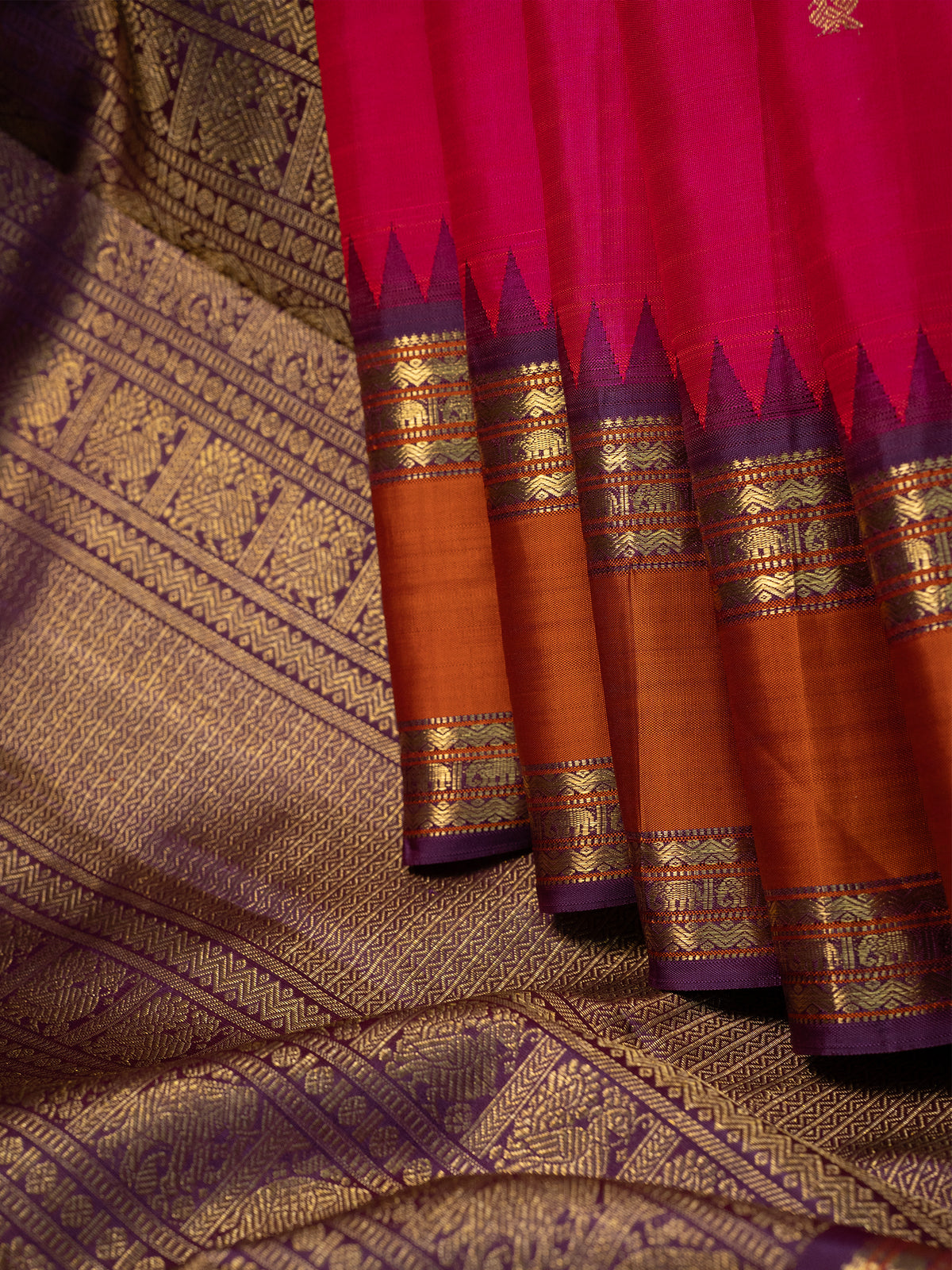 Pink Rettapet temple Korvai /Kanjipuram Silk Saree CLSA2431