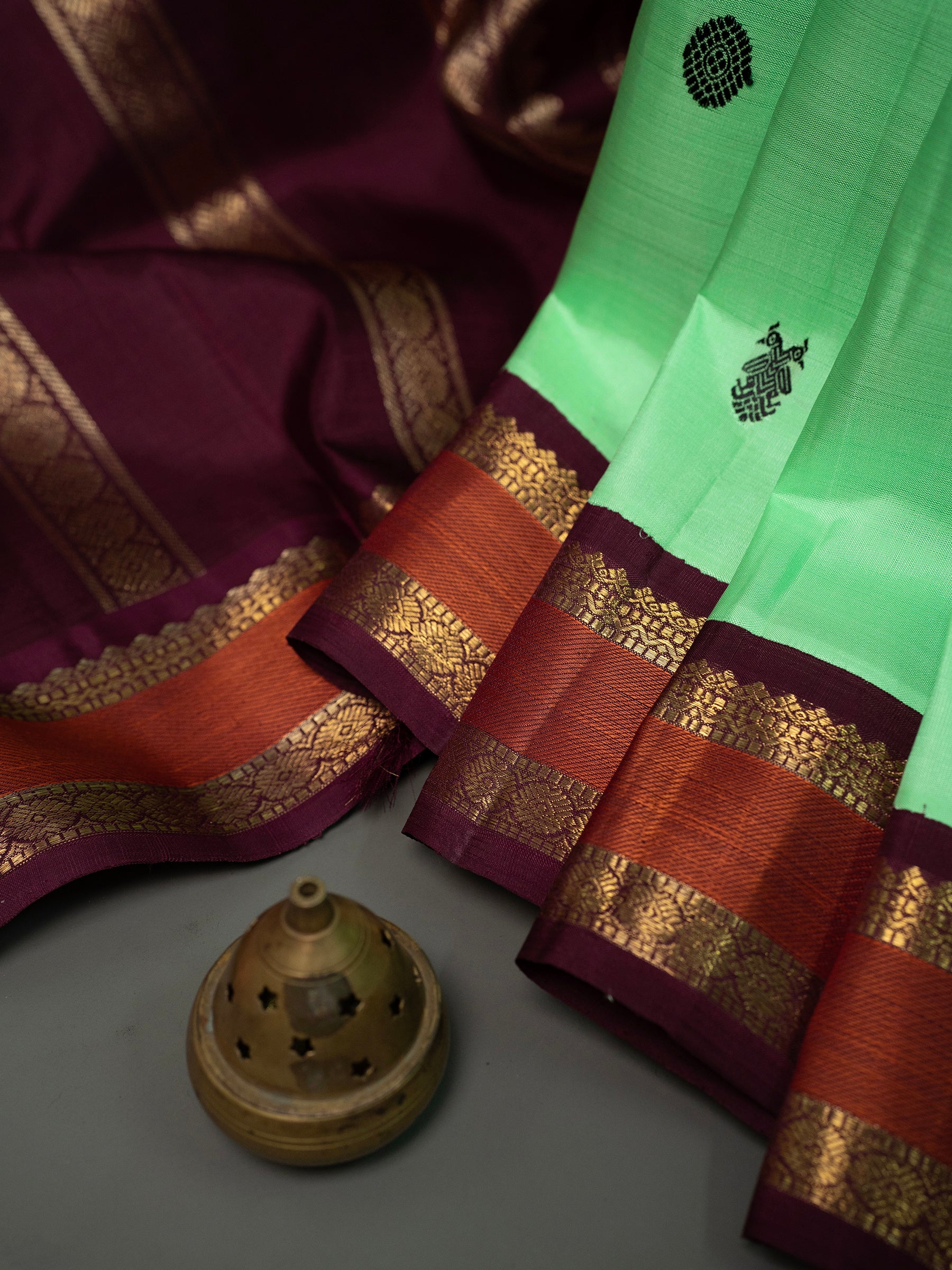 Bright neon green Korvai Kanjipuram Silk Saree CLSA6845