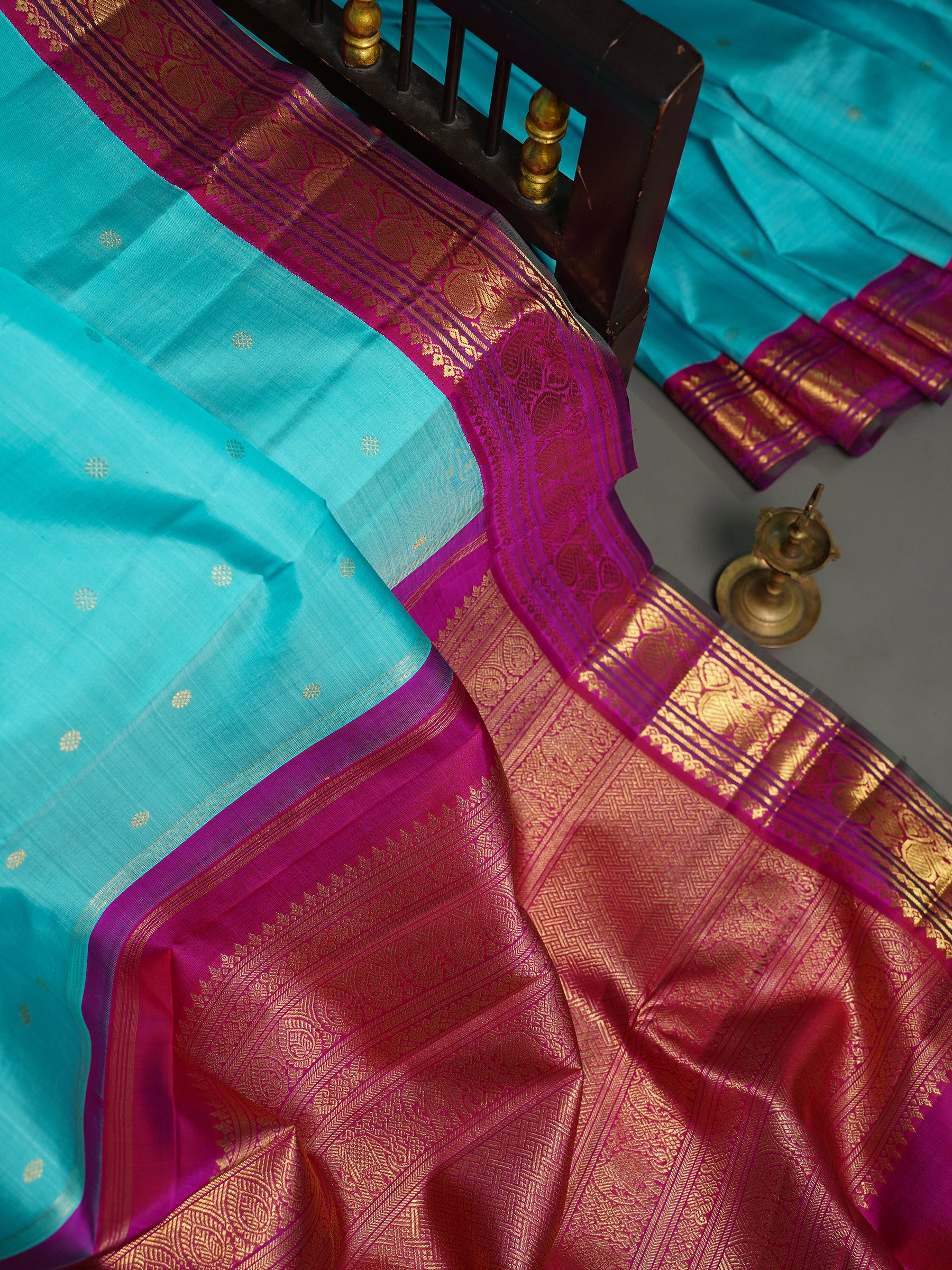 Aqua blue Korvai pure Kanjipuram Silk Saree CLSA9507