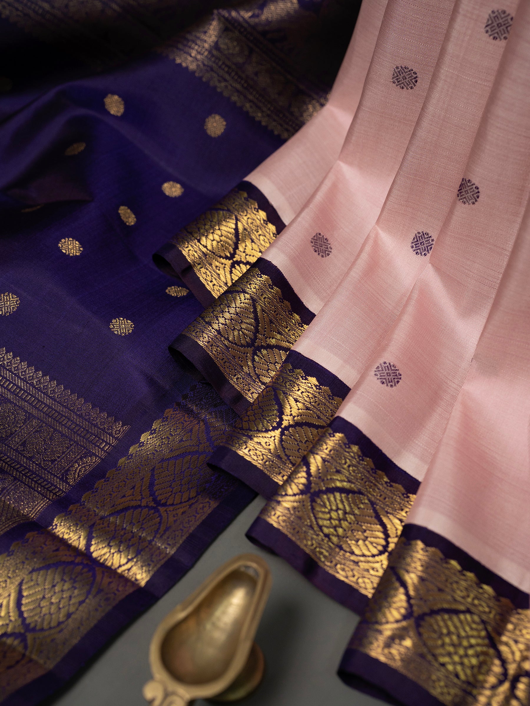 Pastel pink Kai Korvai Kanjipuram Silk Saree CLSA9632