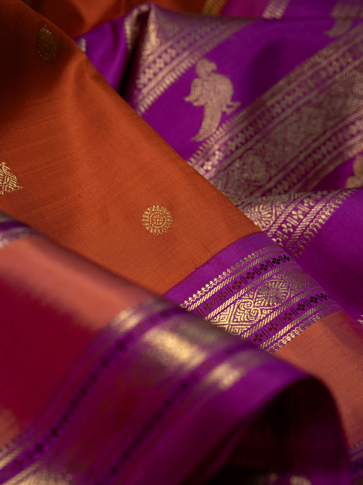 Rust and pink rettapet border killi pallu / Kanjipuram Silk Saree CLSA4907