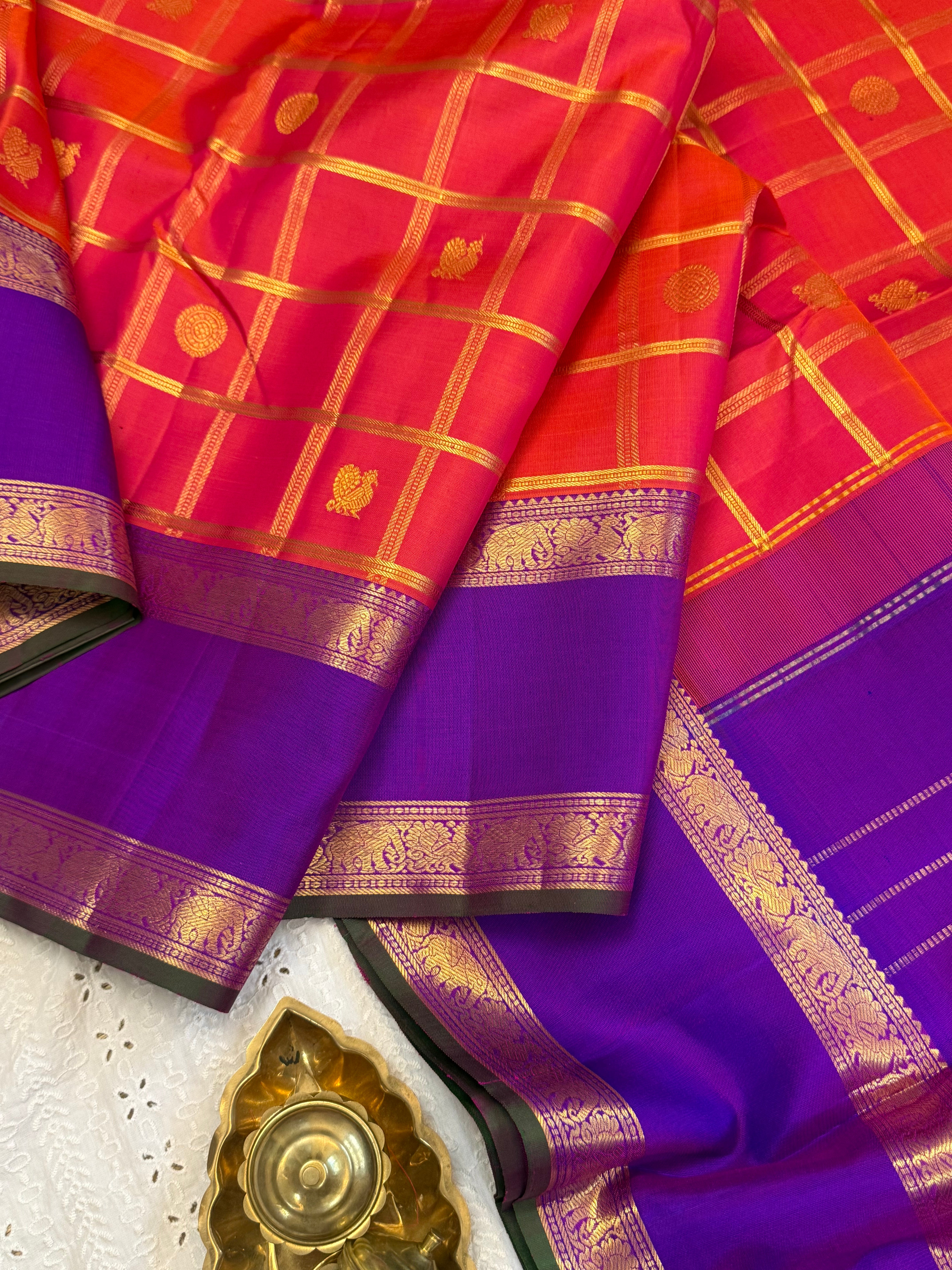 Kanagambaram Kattam with Butta purple retta pet border 10 yards / kanjipuram silk saree CLSA10569