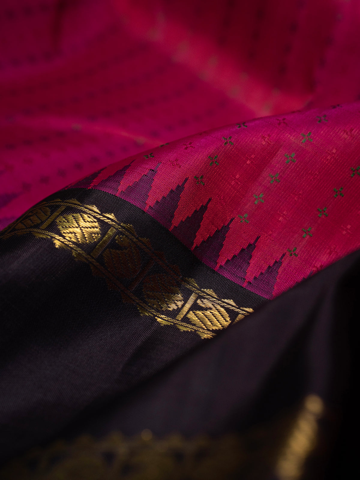 Vintage pink and deep jamun shade rettapet border kai korvai/ Kanjipuram Silk Saree CLSA11633