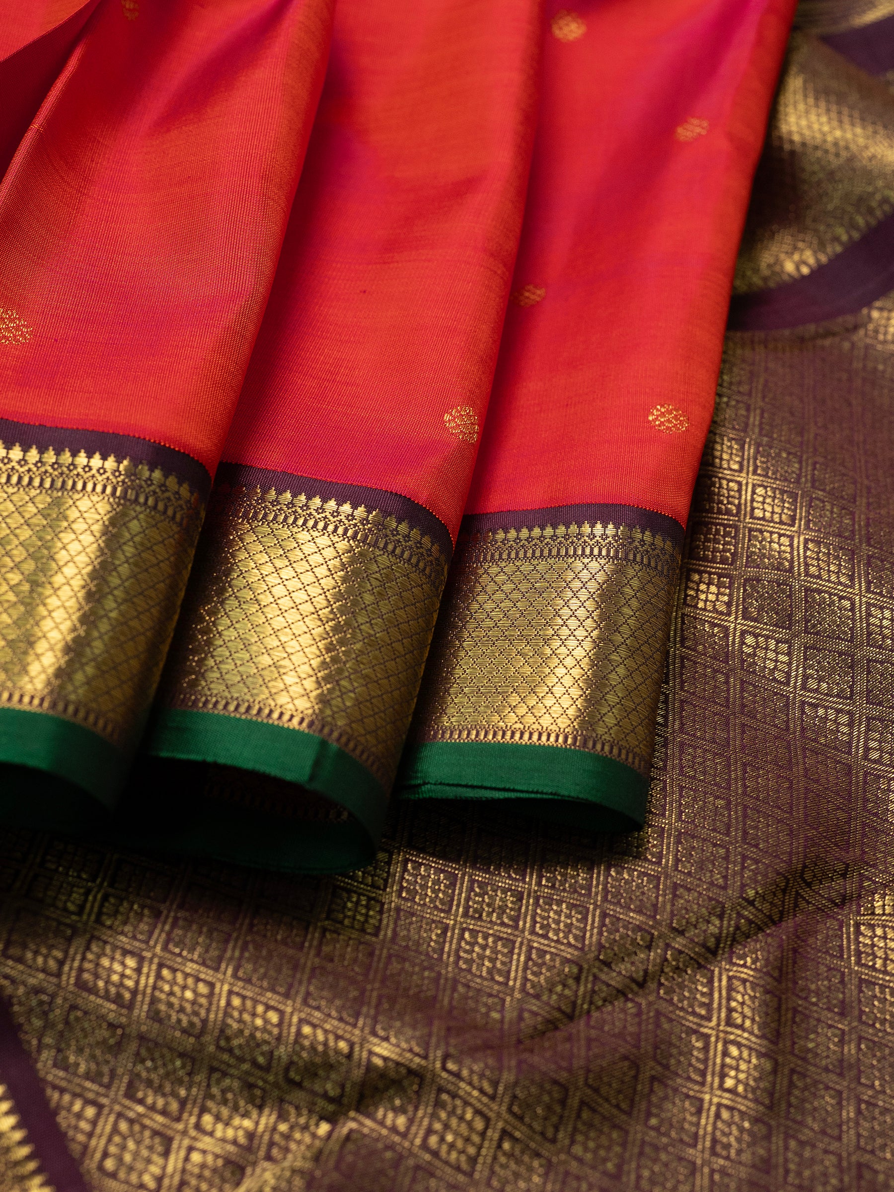 Rust Kai korvai / Kanjipuram Silk Saree CLSA7742