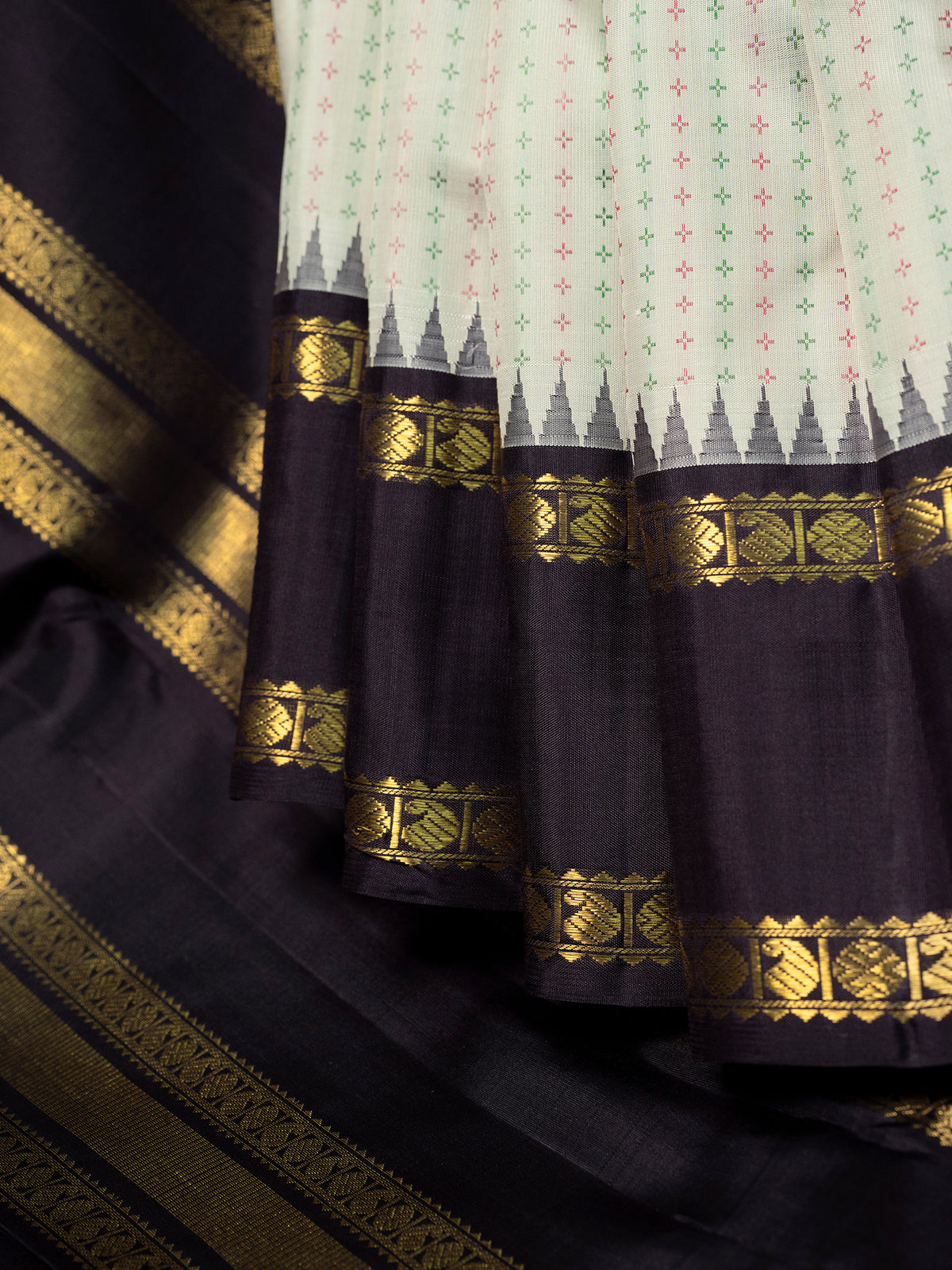 Off white thread plus butta Rettapet Korvai pure zari/Kanjipuram Silk Saree CLSA9929