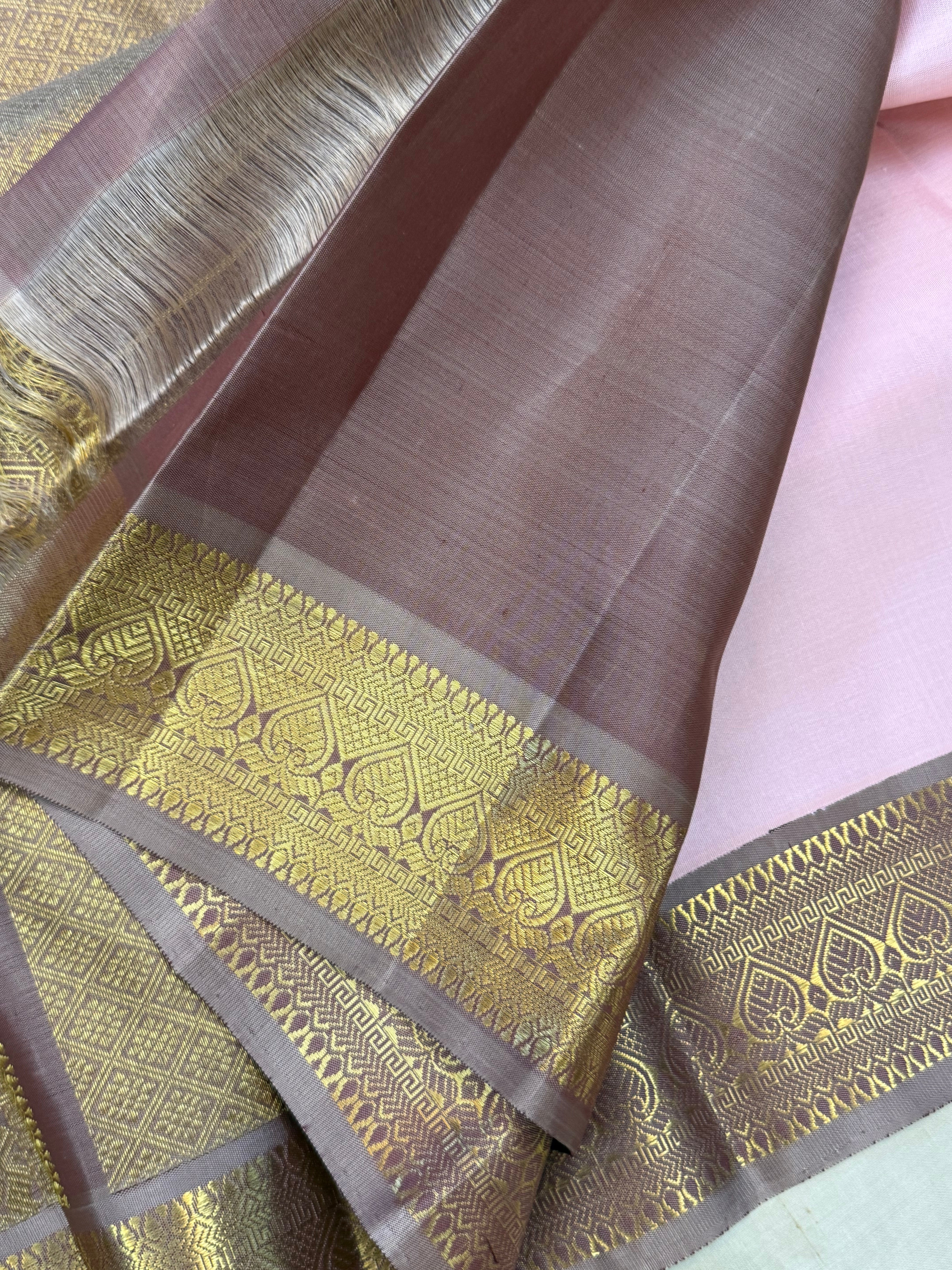 Pastel pink Korvai Kanjipuram silk