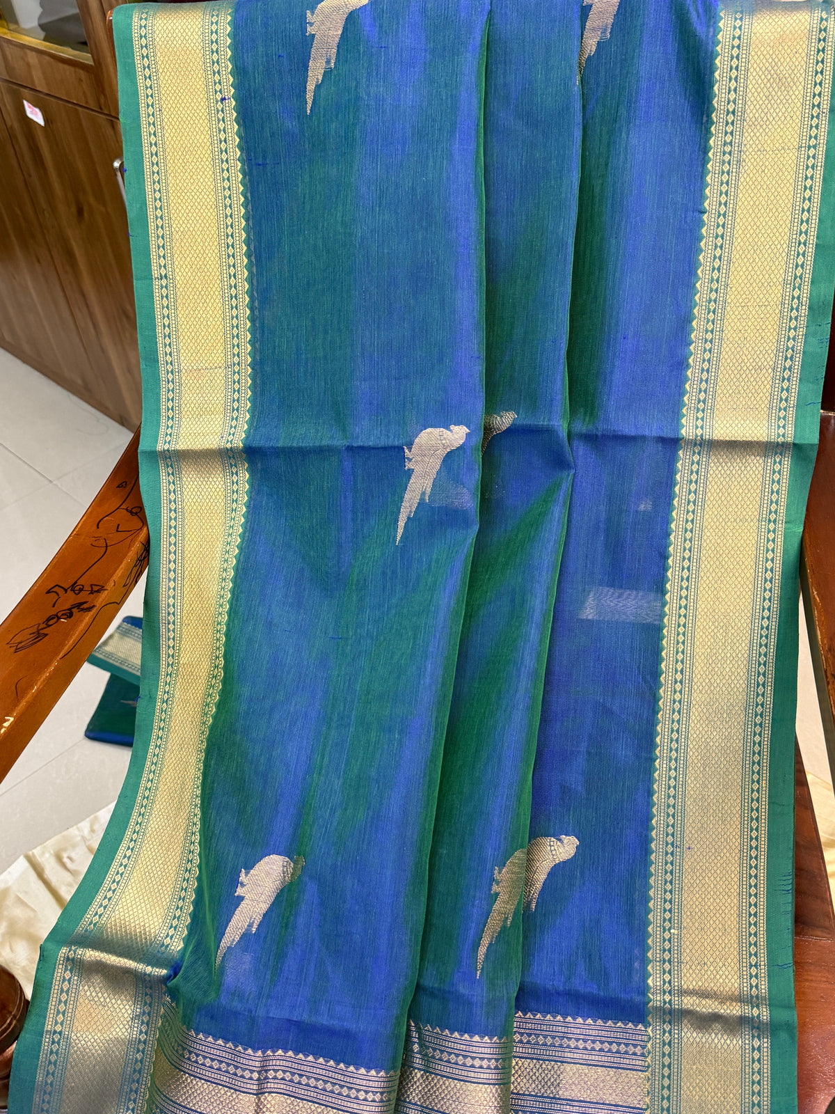 Silk cotton peacock green with kili butta / clsa 12374