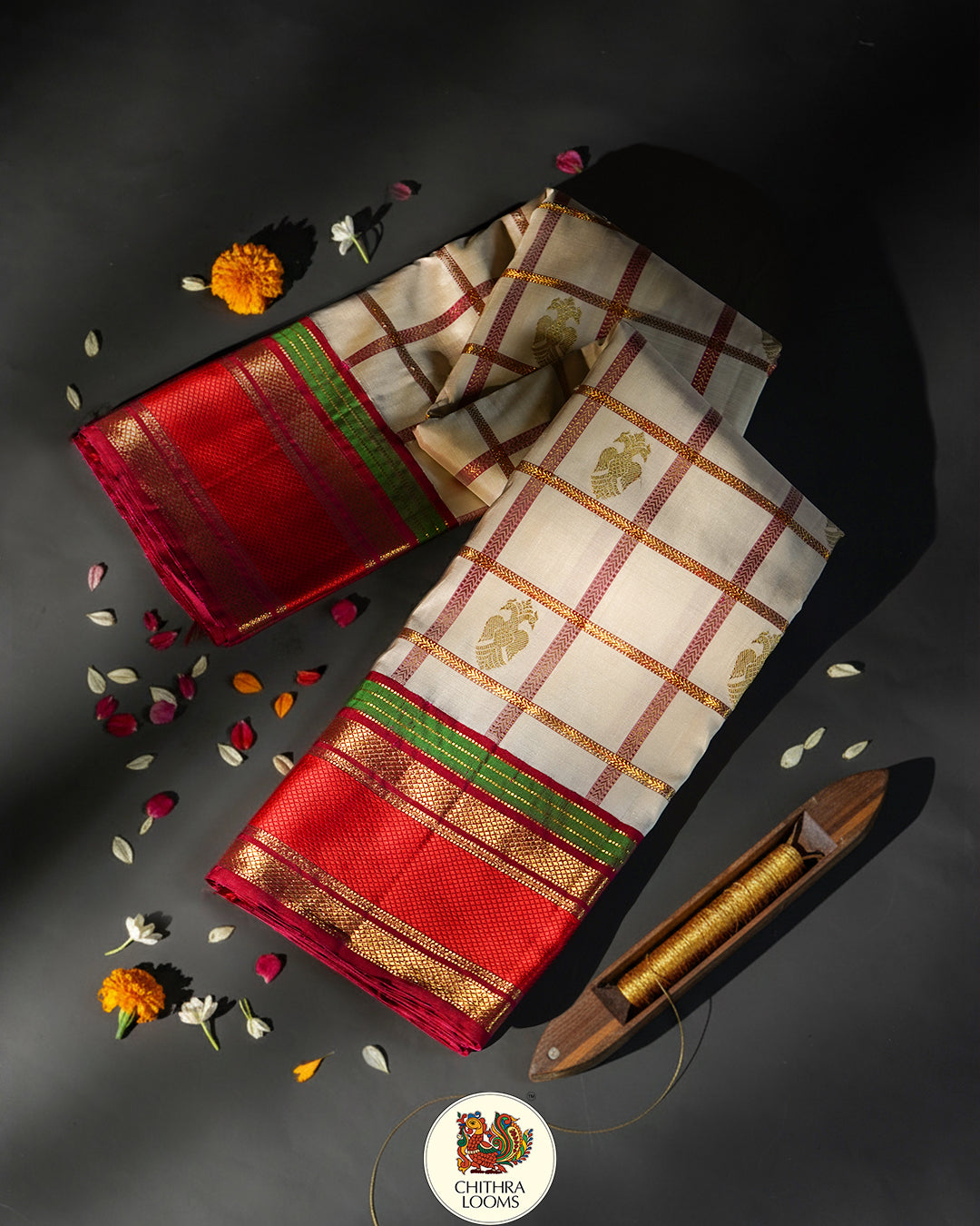 Alankar / off white Kattam Kalashetra inspired saree
