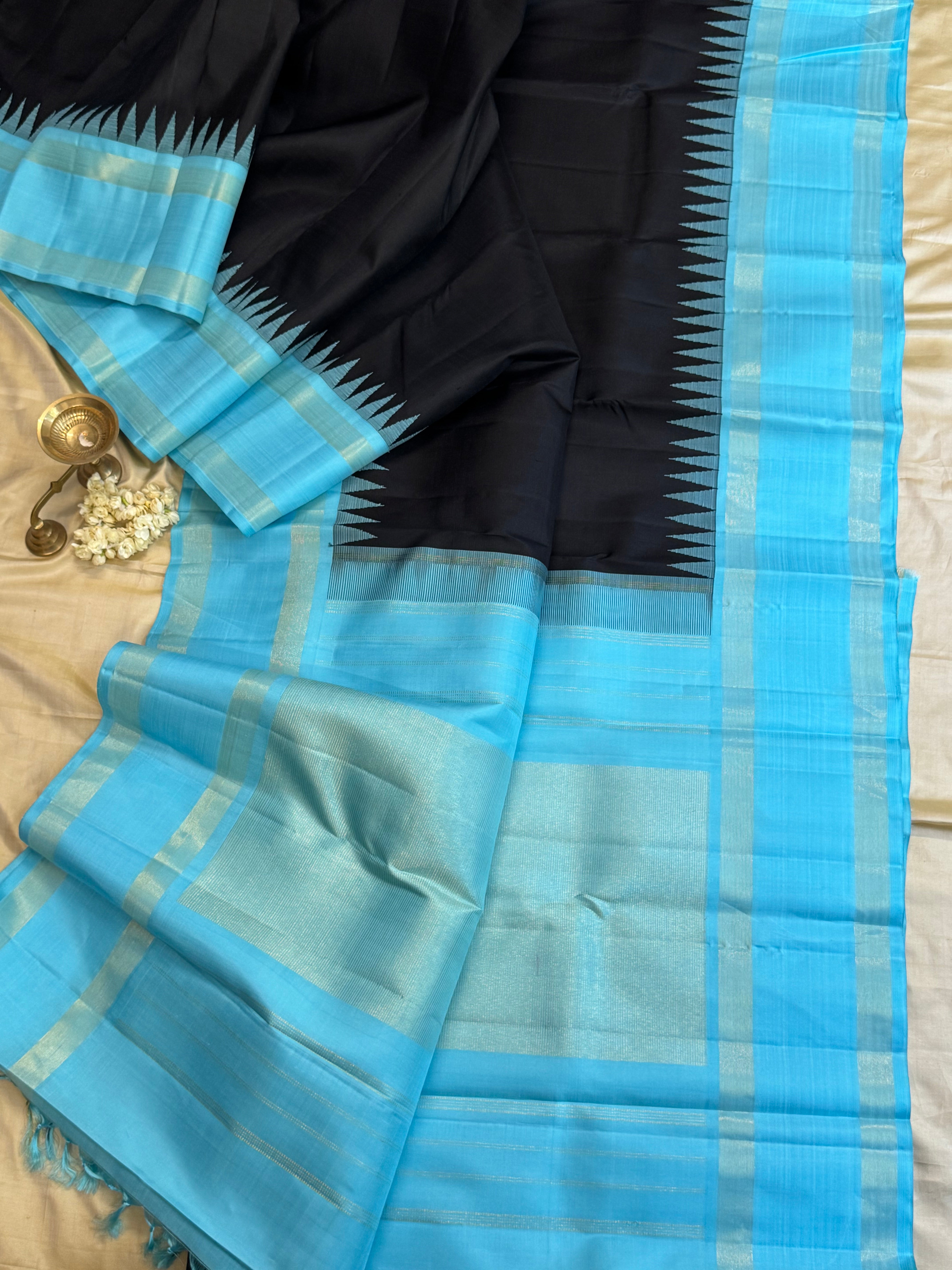 Black and turquoise blue/ Arani silk