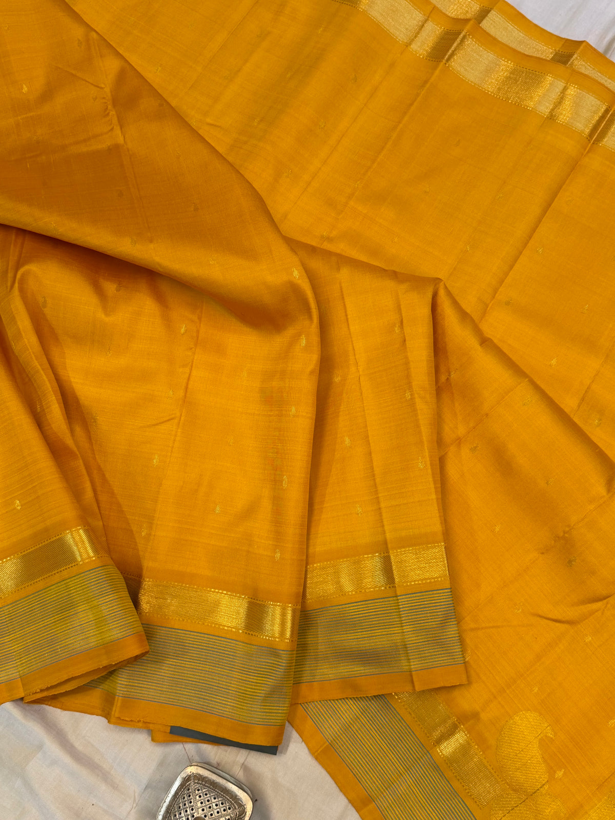 Mustard yellow Aarani pure silk saree/ clsa 12061