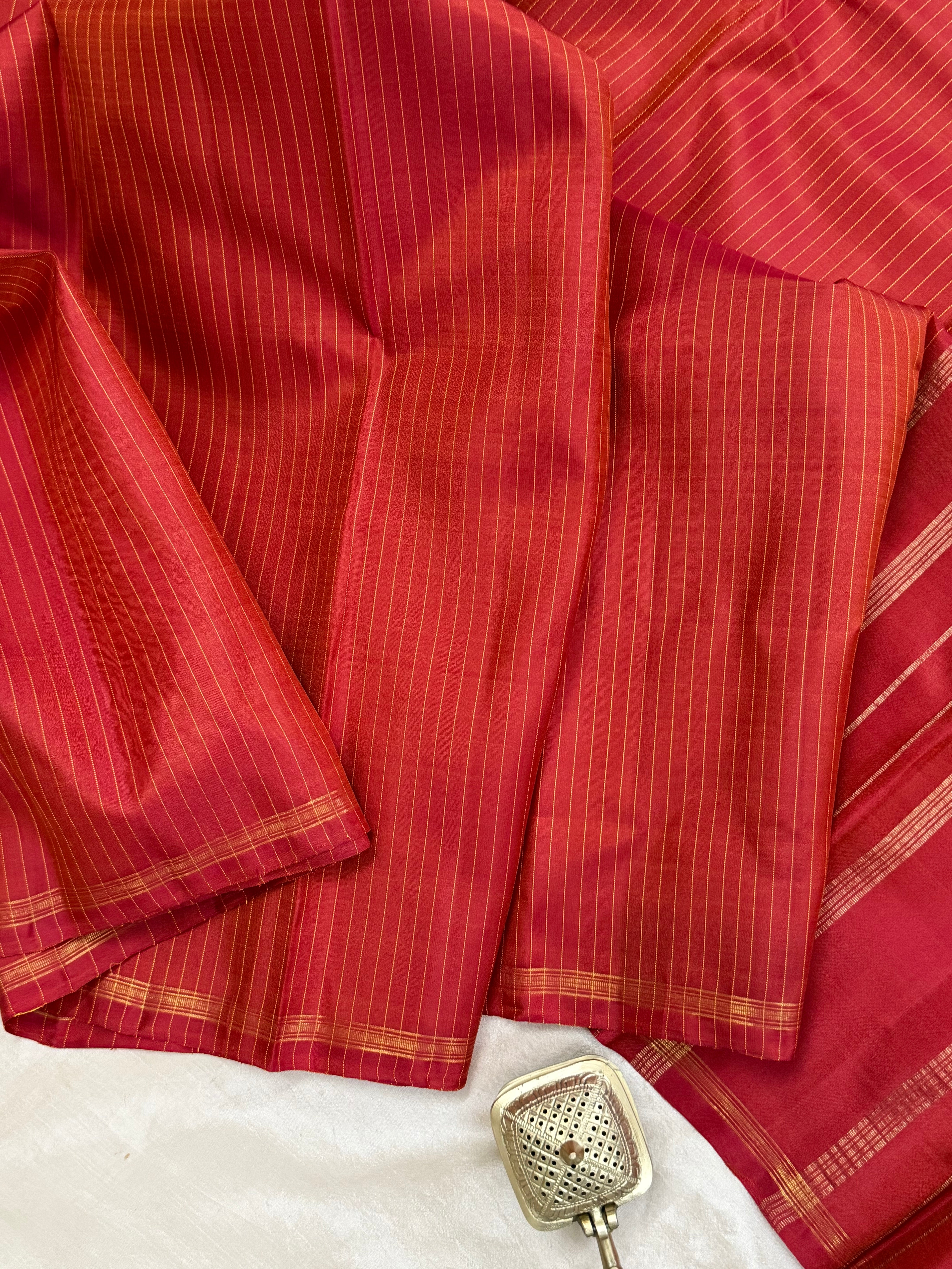 Rust stripes borderless/ Kanjipuram silk