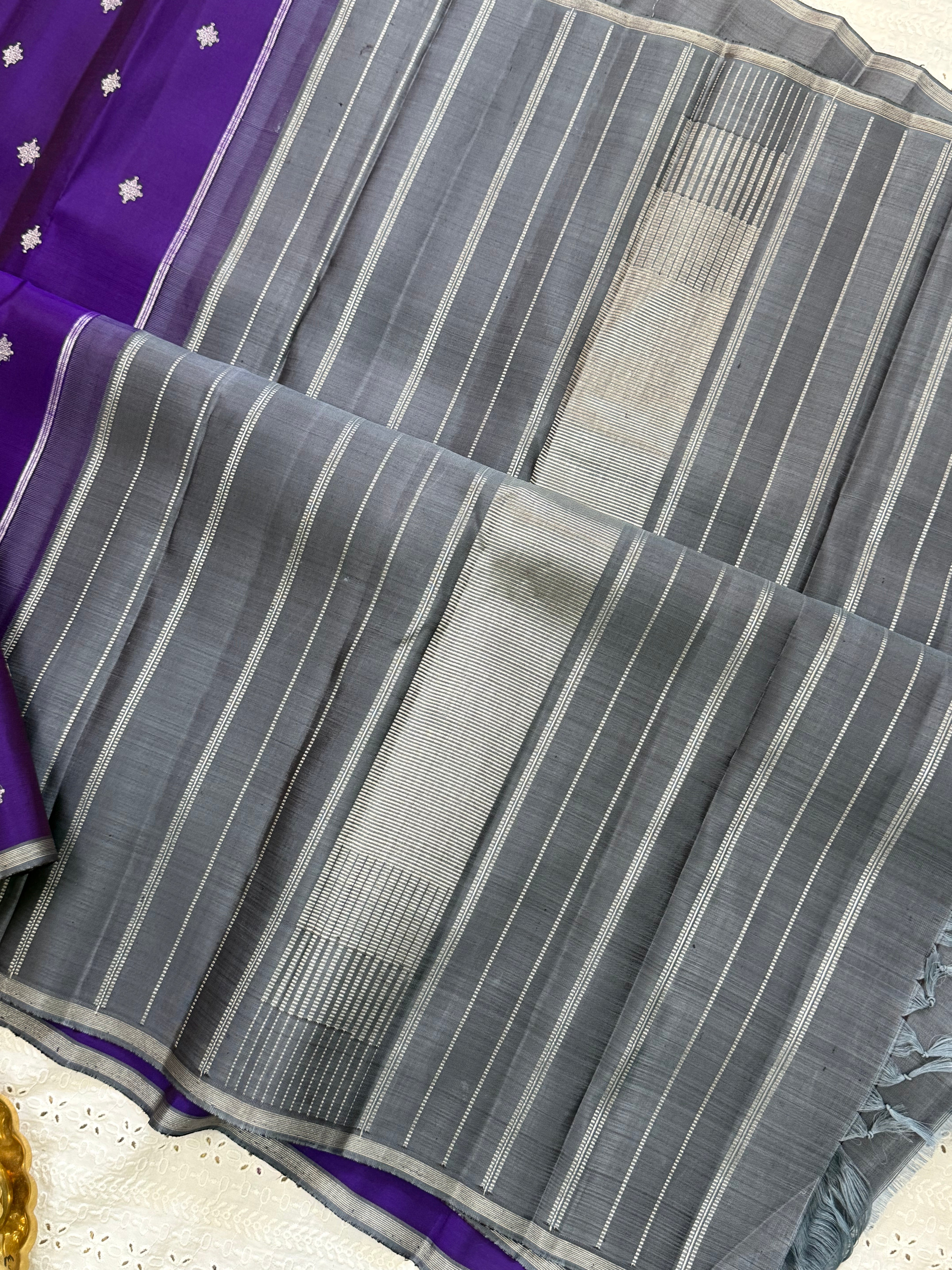 Purple silver butta borderless / Kanjipuram silk CL10148