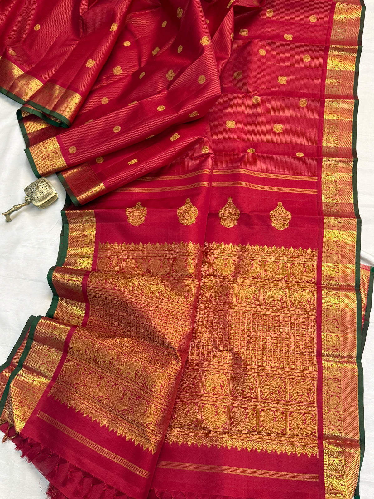Navarathri - Day 4 Red Colour pure Zari Vairaoosi and butta/ Kanjipuram silk sree Clsa 11696
