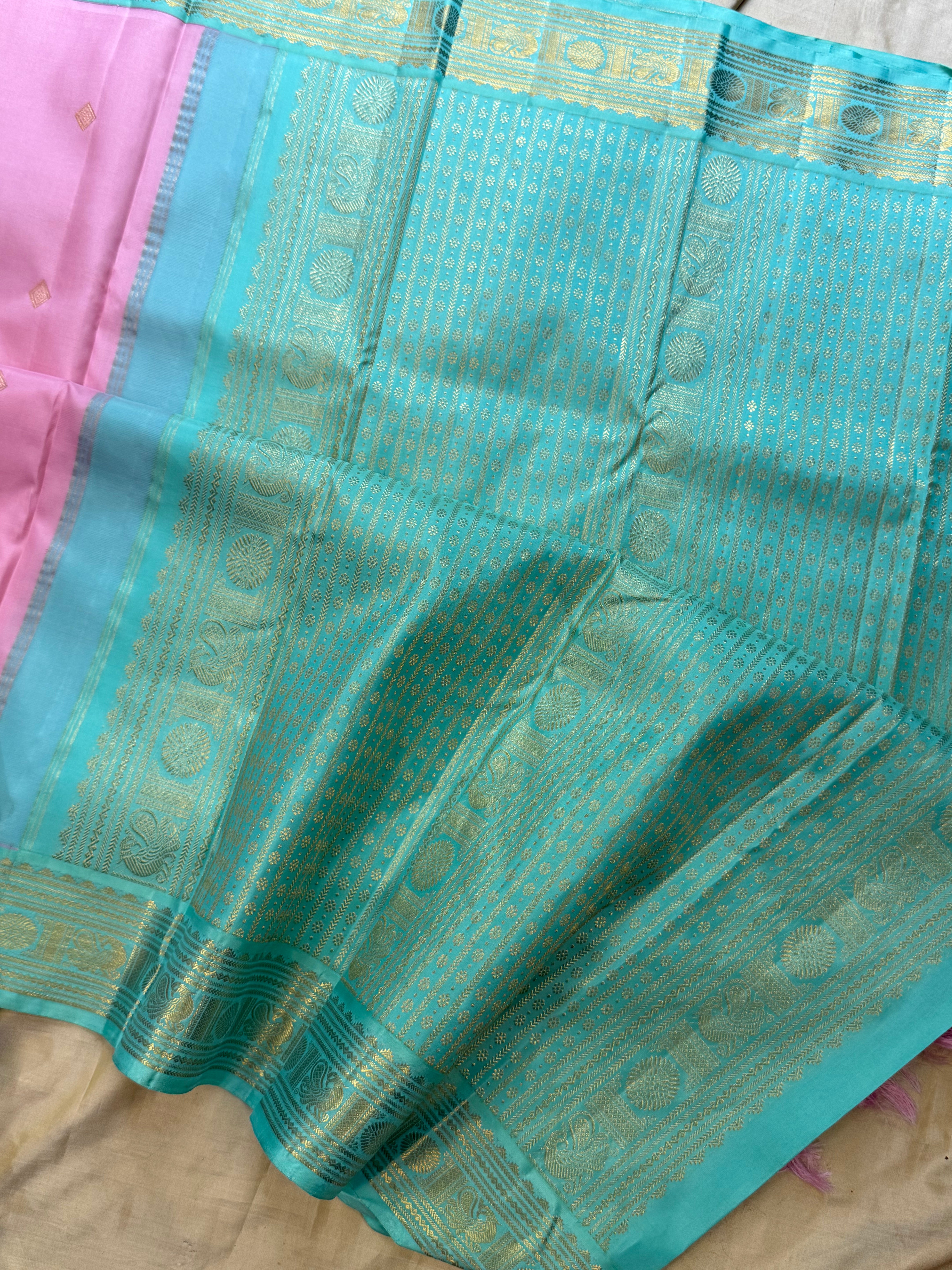 Pink and turquoise blue korvai / Arani Silk CL10108