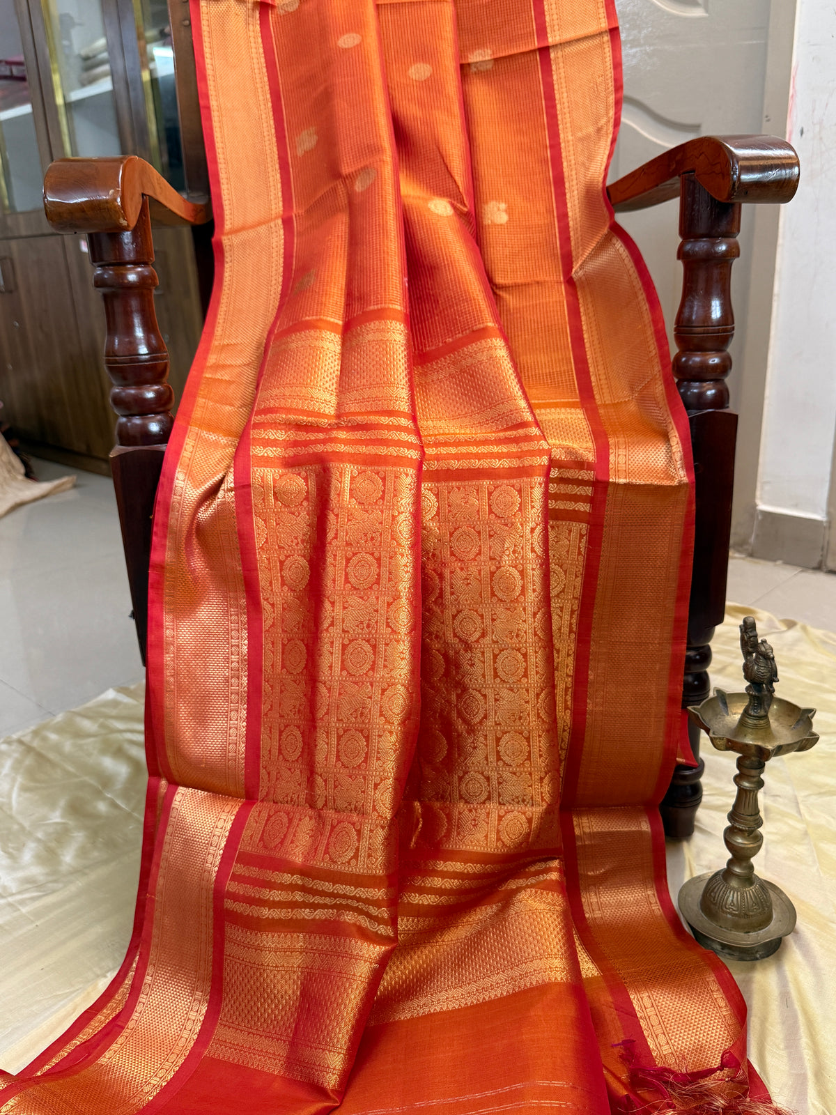 Premium silk cotton-small Zari kattam with butta/clsa 12649
