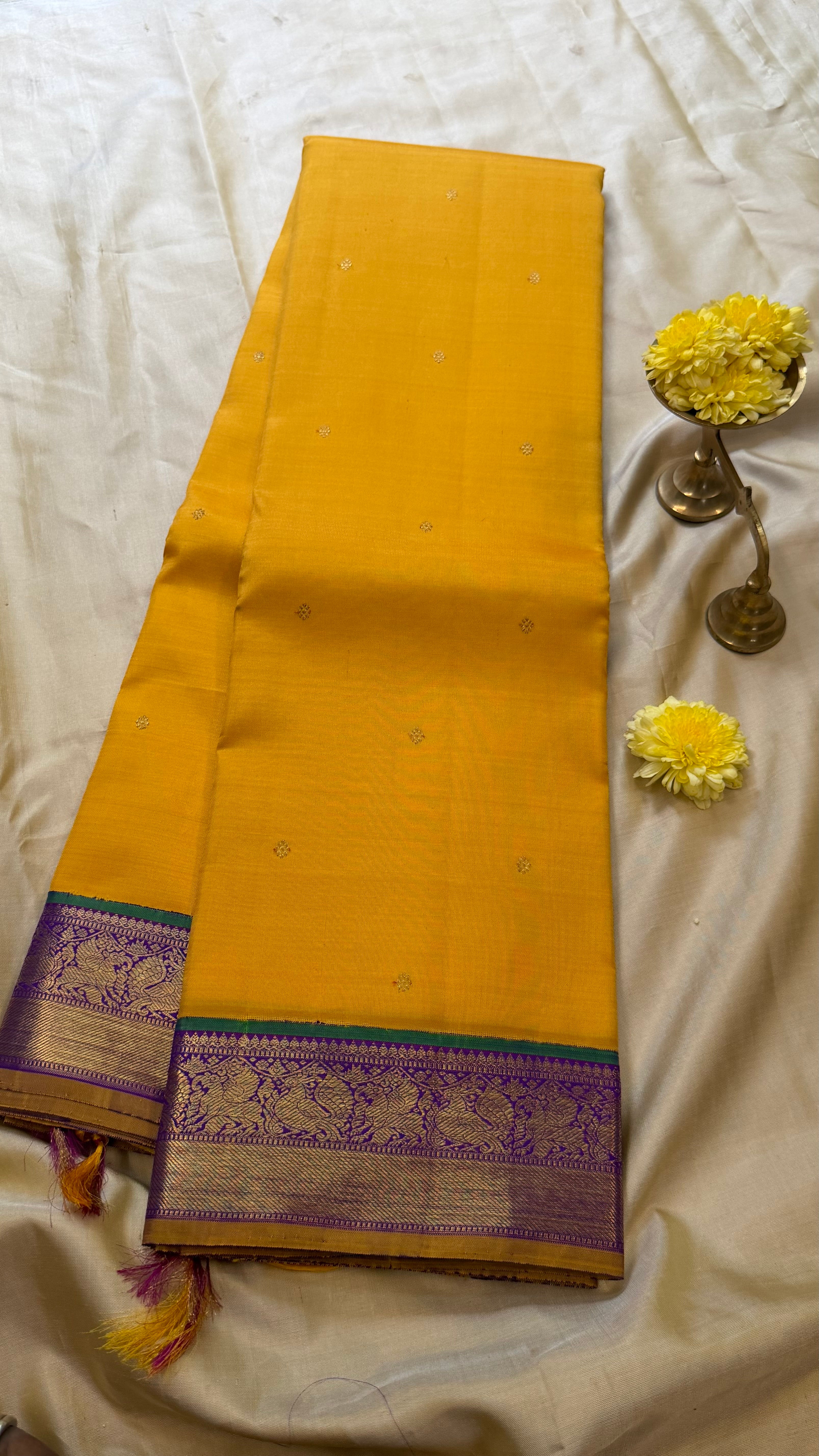 Manjal and purple kai korvai/ kanjipuram silk