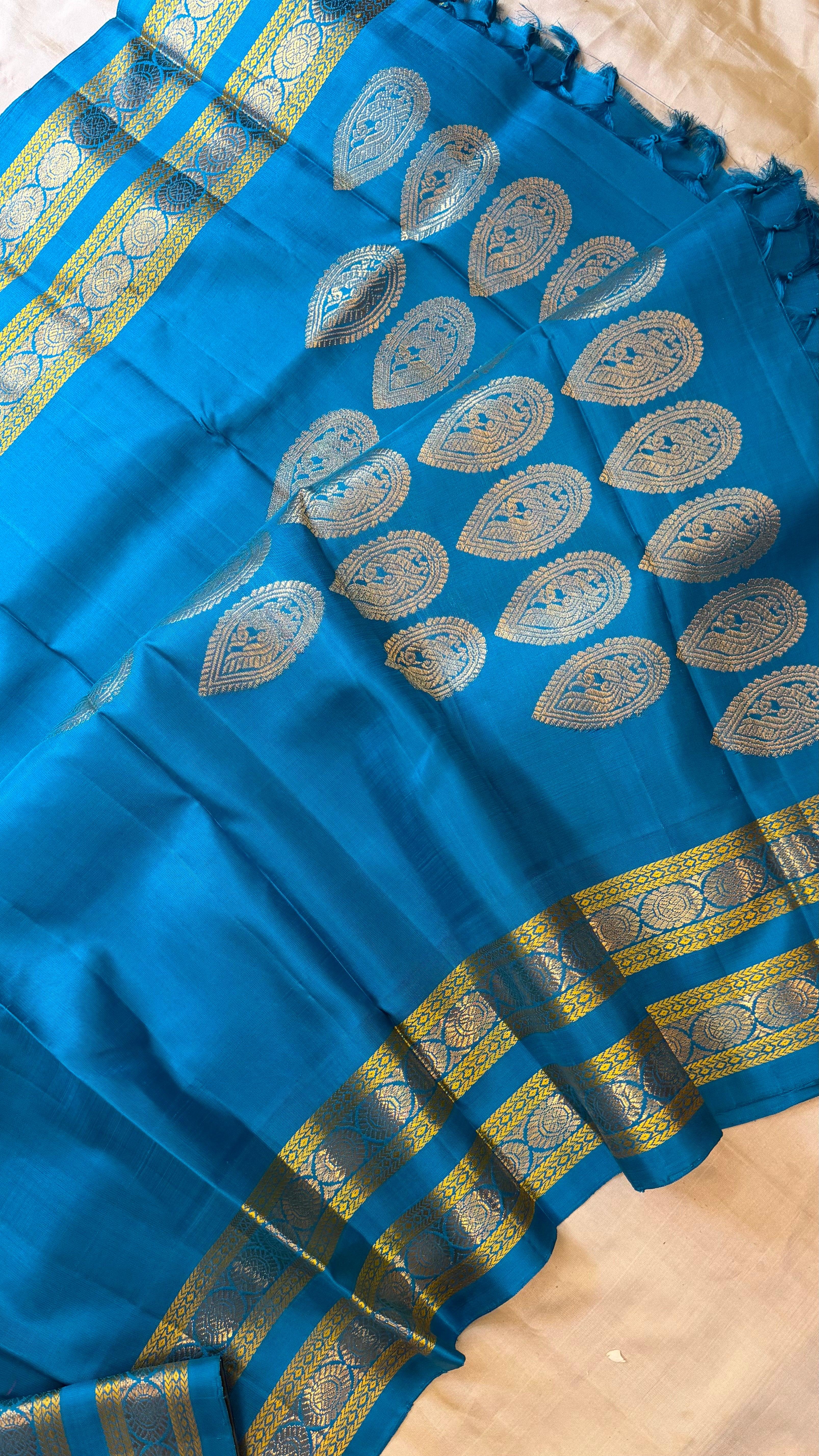 Master weaver - Ice blue unique peacock padi pallu / Kanjipuram Silk