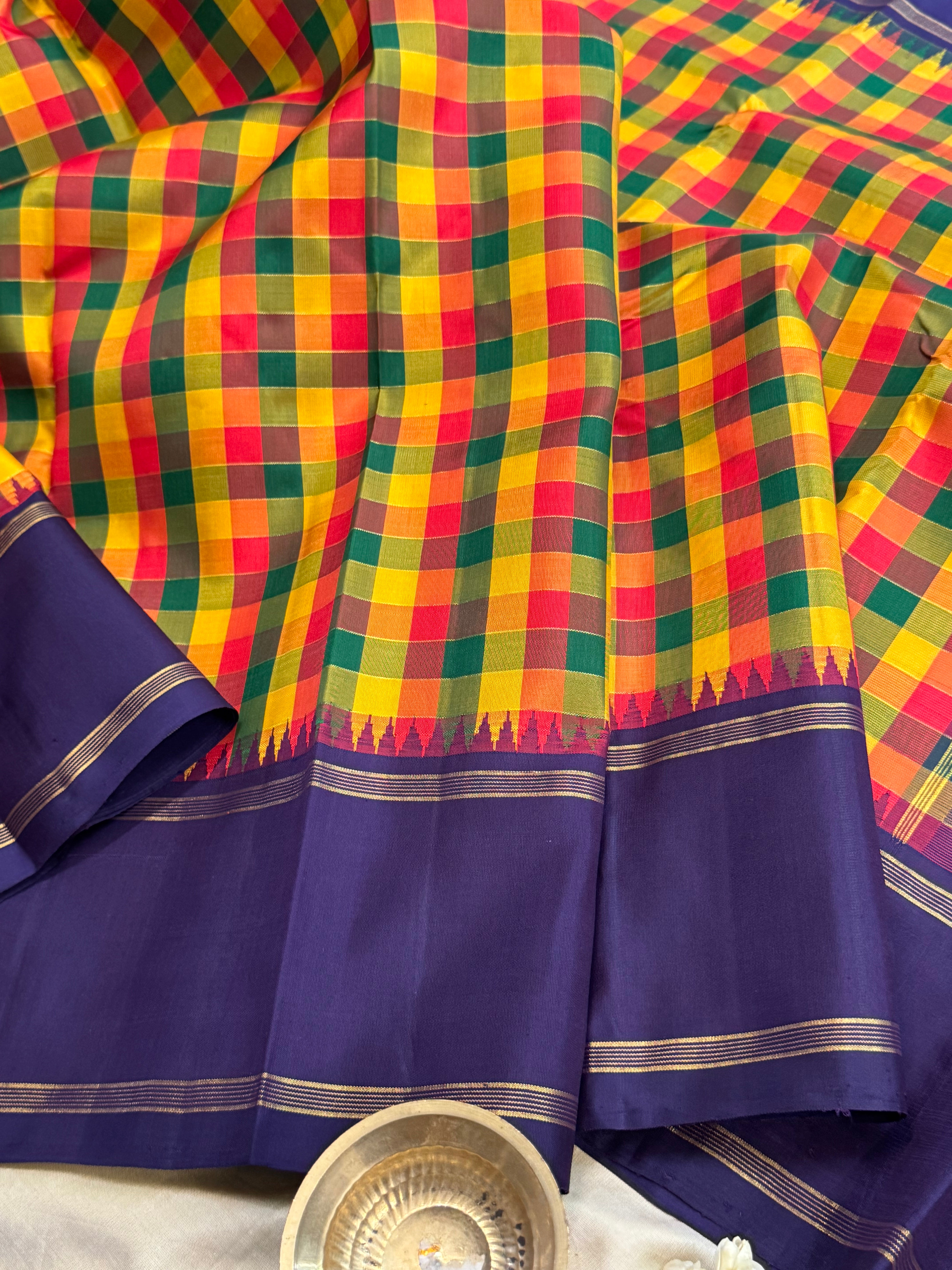 Paalum pazhamum check and purple border / Arani silk