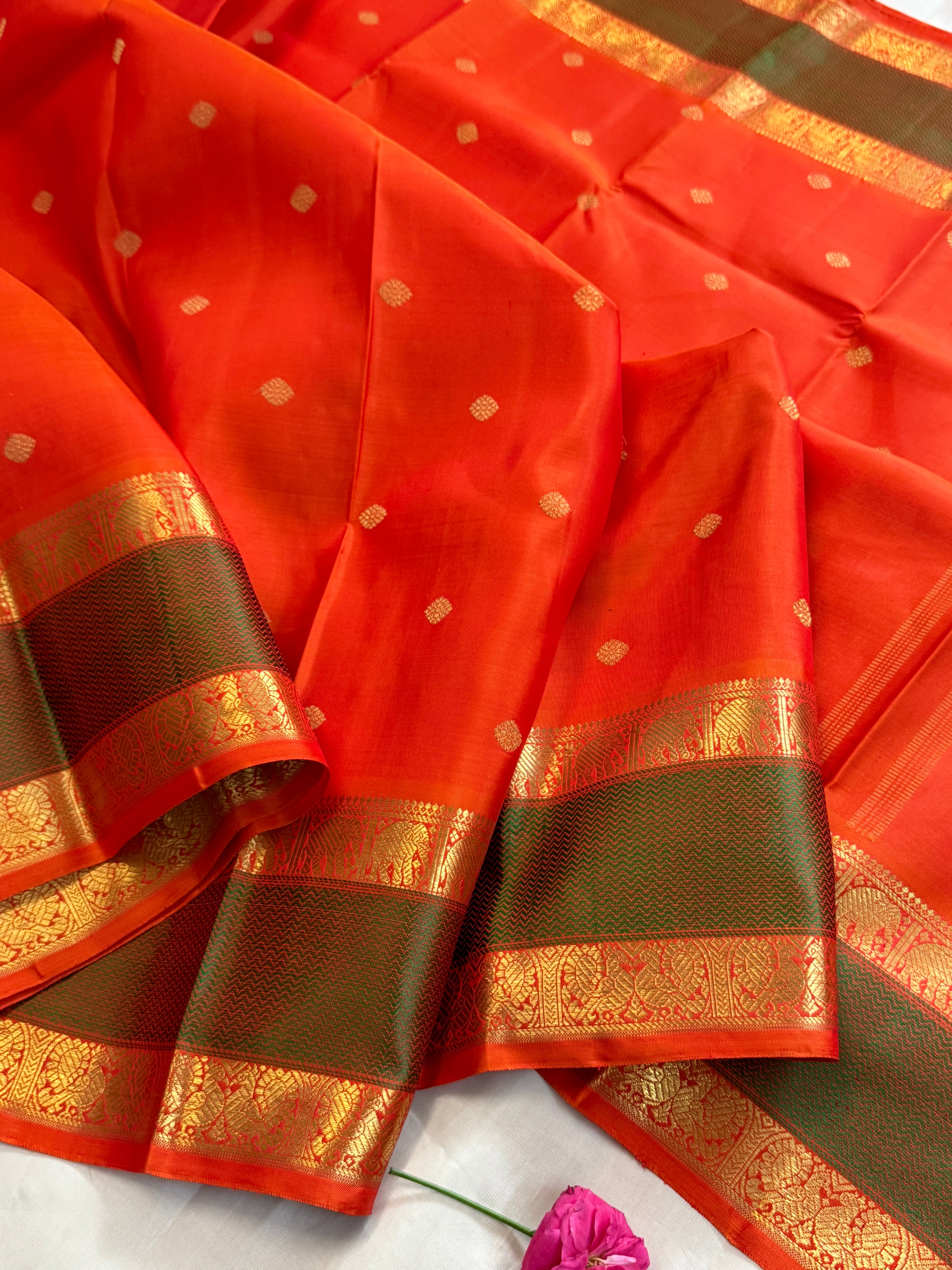 Orange chakkaram butta body elephant and Annam pet border/CLSA6000