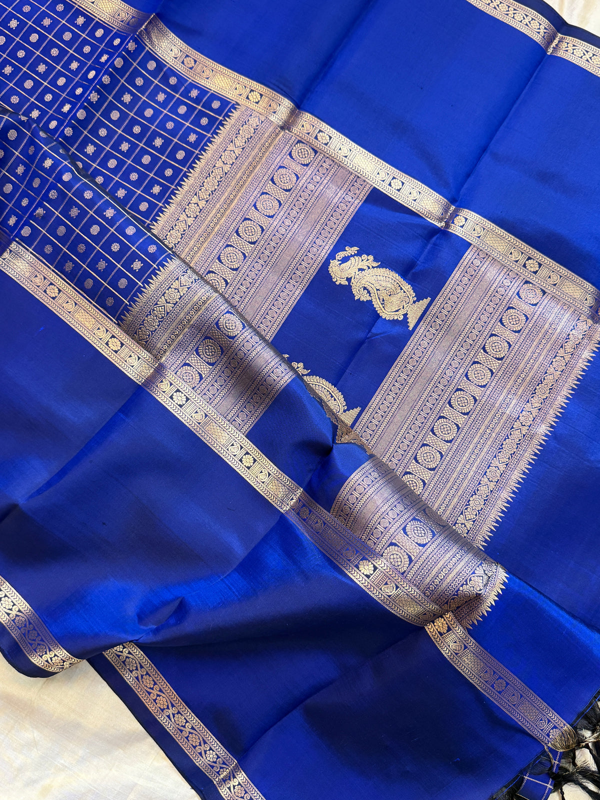 Special edition-blue Rettapet long border with body Kattam Zari butta  silk saree/clsa 12562