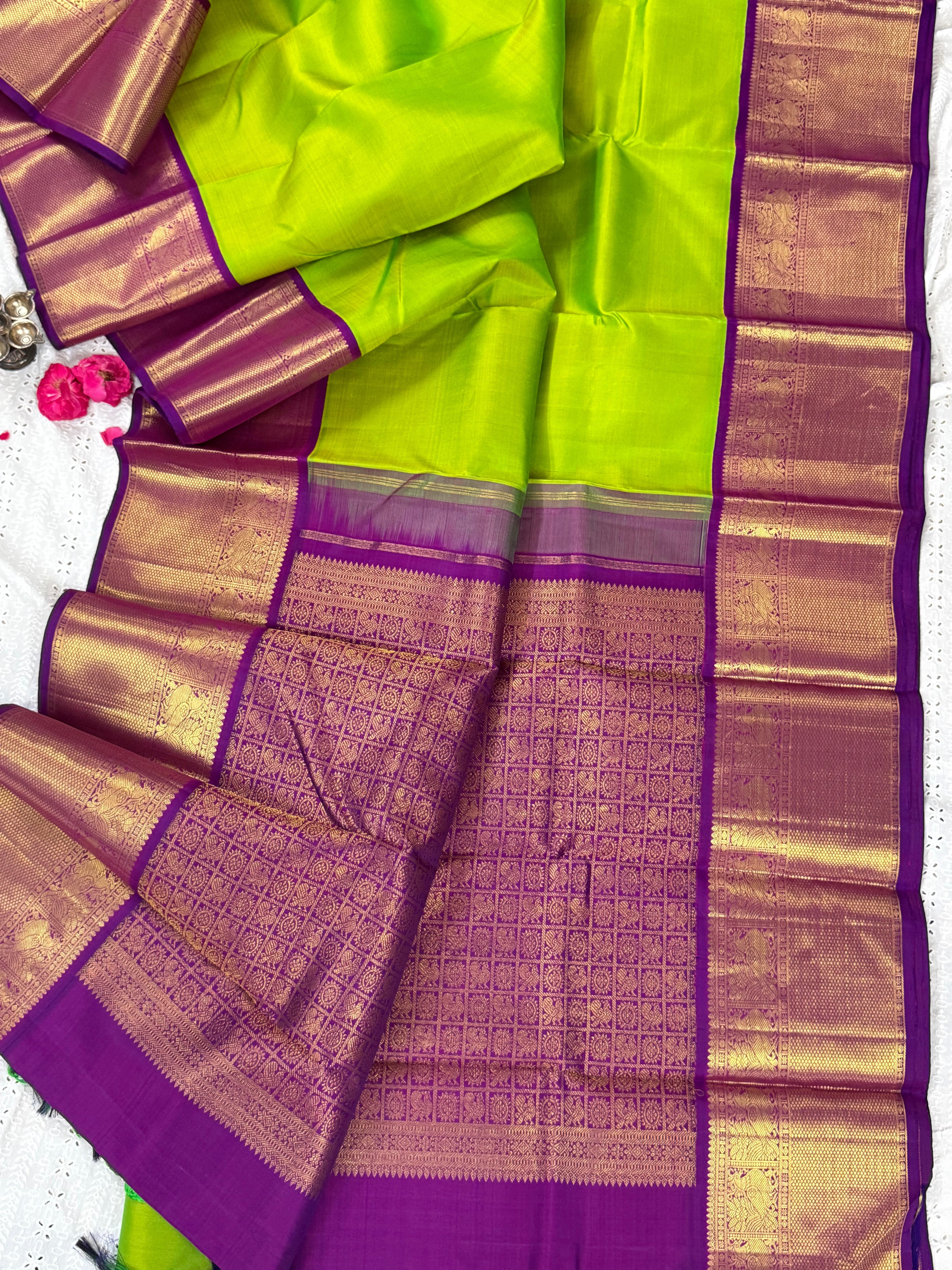 Sneha green and purple kai korvai/ Arani silk