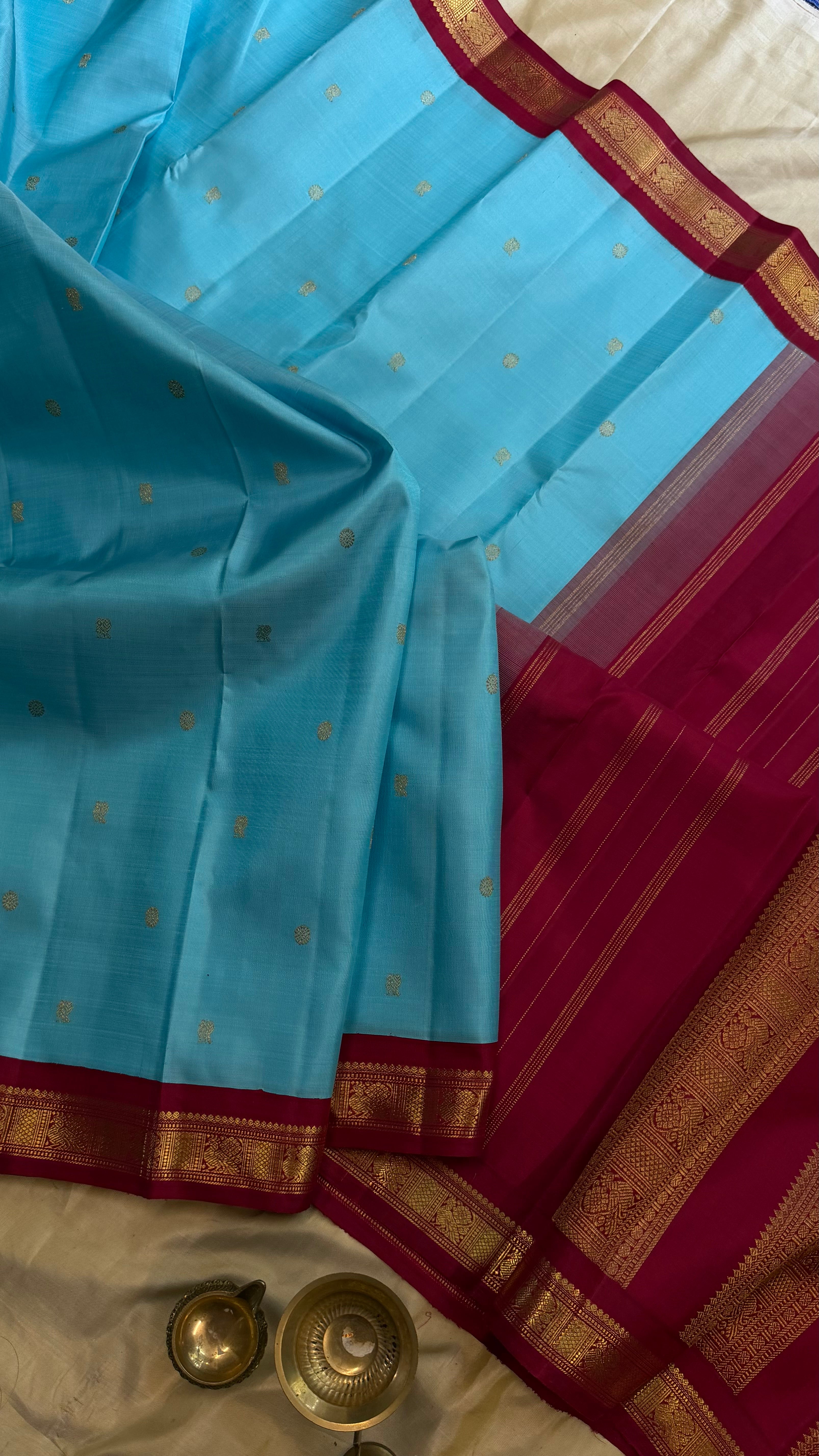 Sky blue vintage  small border Korvai  / Kanjipuram silk CLSA9670