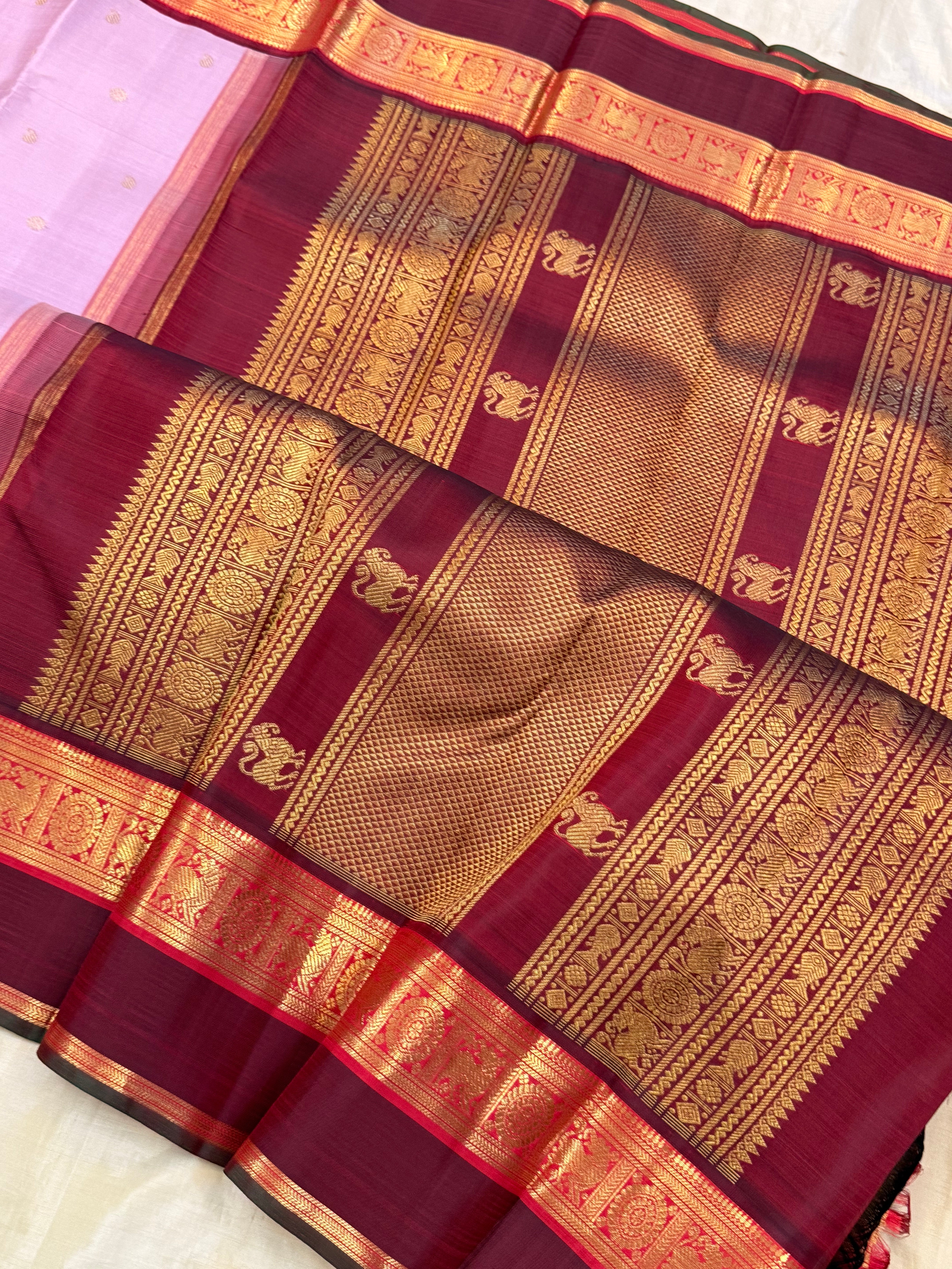 Lavender pink Korvai Kanjipuram silk
