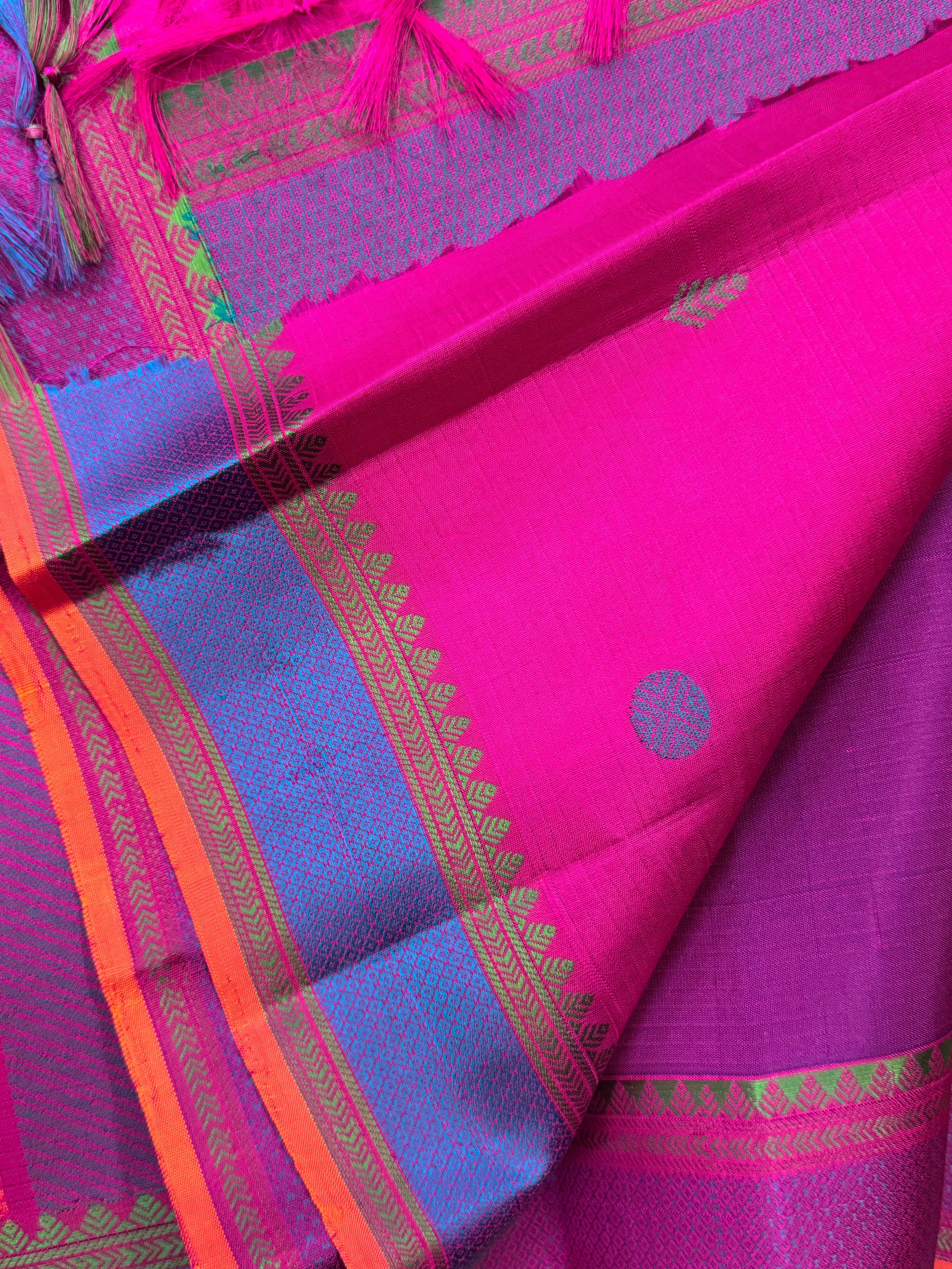 Vadamalli pink small border/ Varnangal soft silk