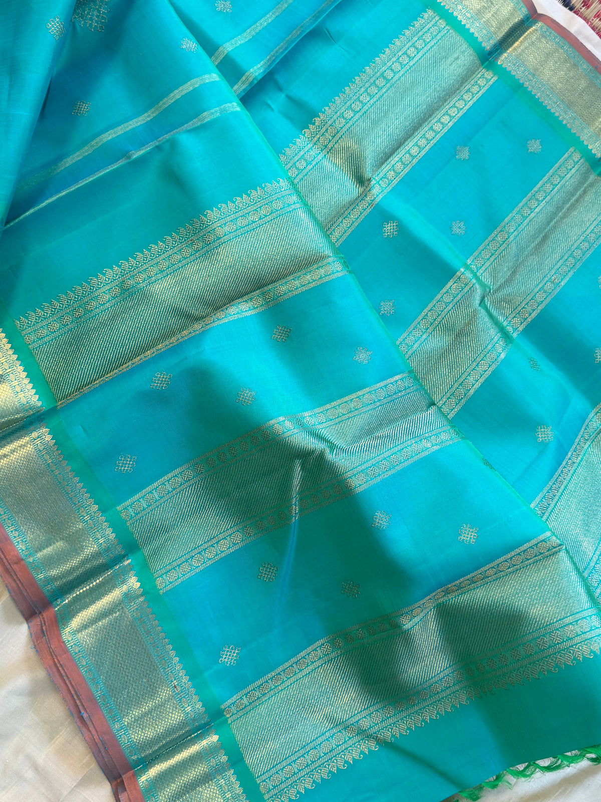 Sea green Kolam Butta pure Kanjipuram silk