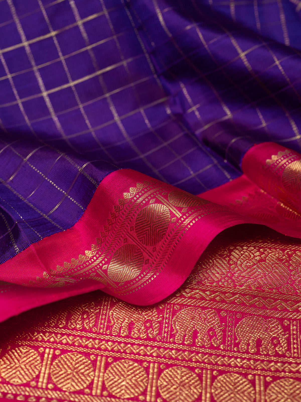 Purple shot violet zari kattam kai korvai rudraksha border/ Kanjipuram Silk Saree CLSA108