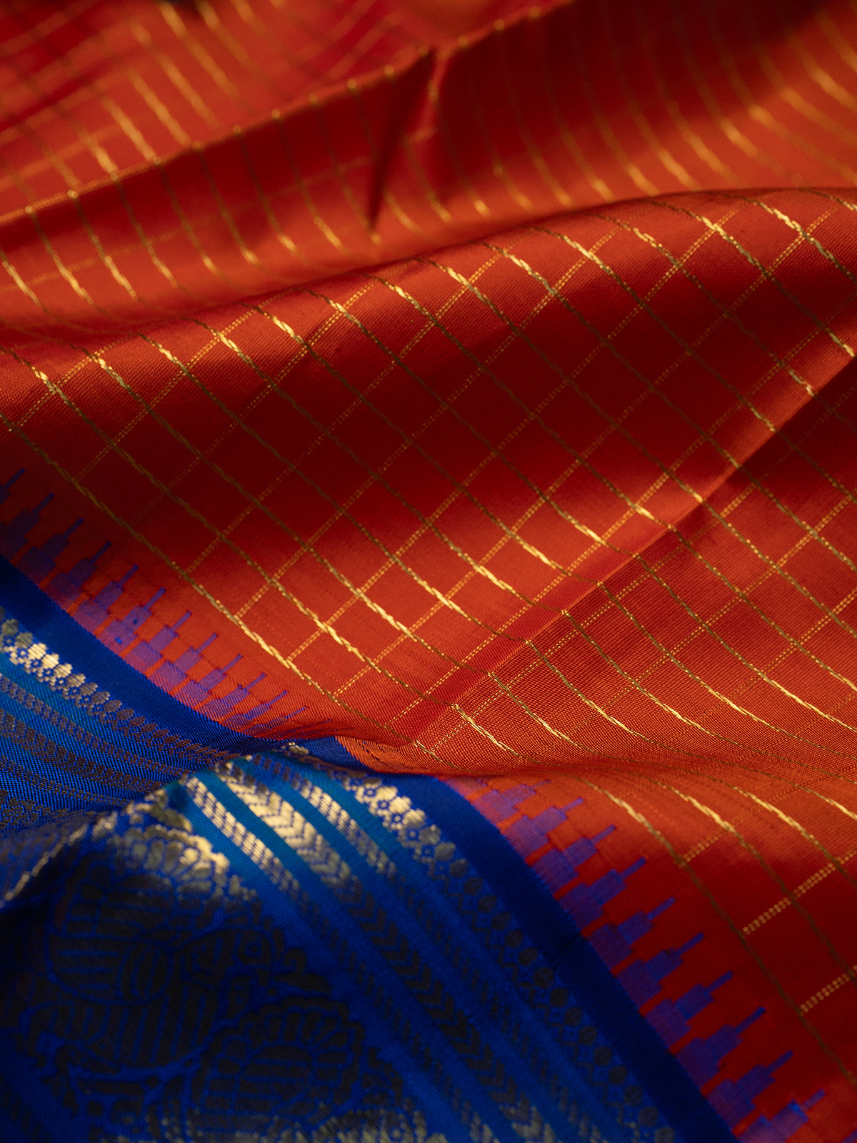Orange Zari Kattam Korvai Pure Kanjipuram Silk Saree CLSA11283