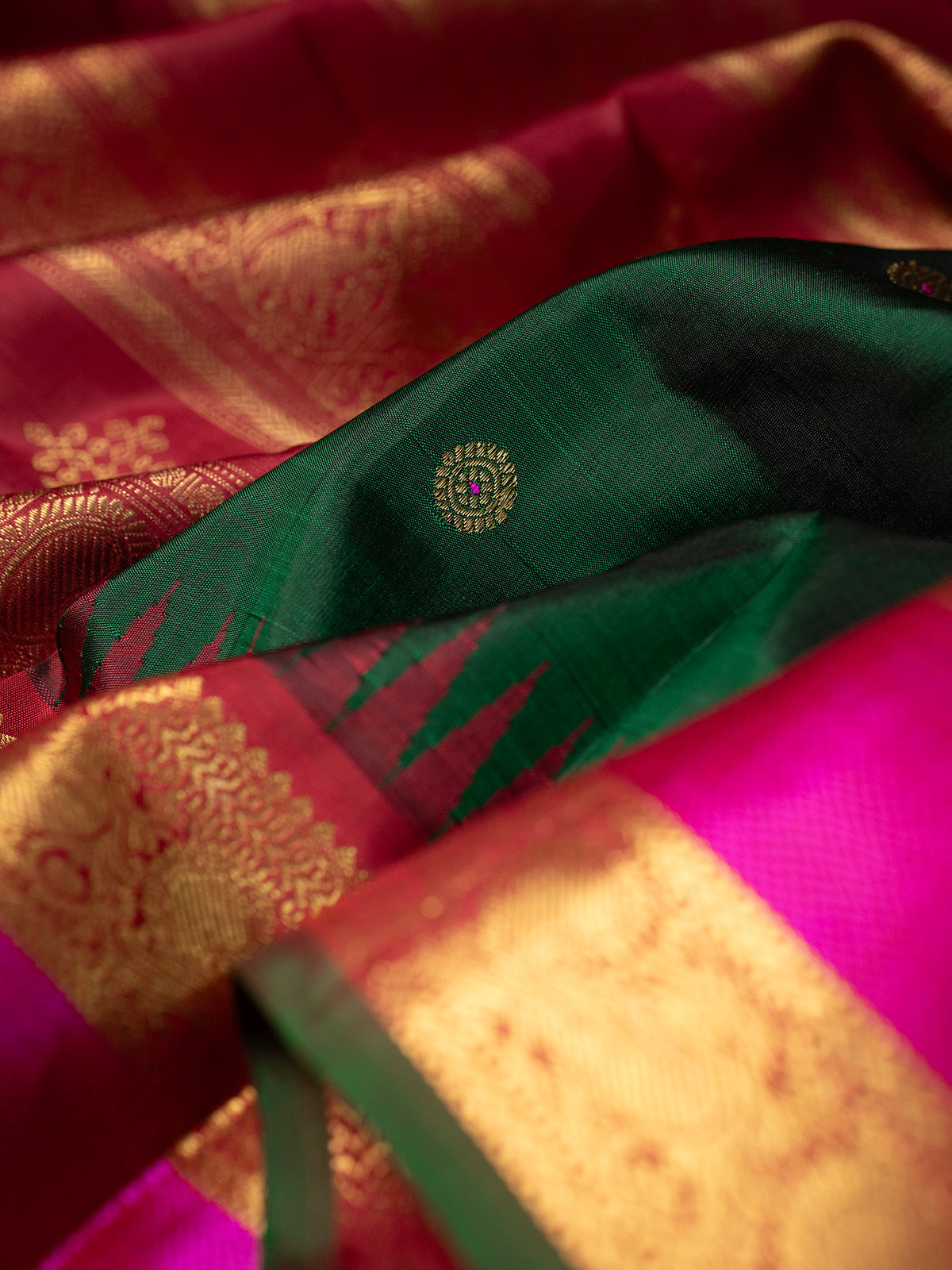 Dark green retta pet Korvai / Kanjipuram Silk Saree CLSA