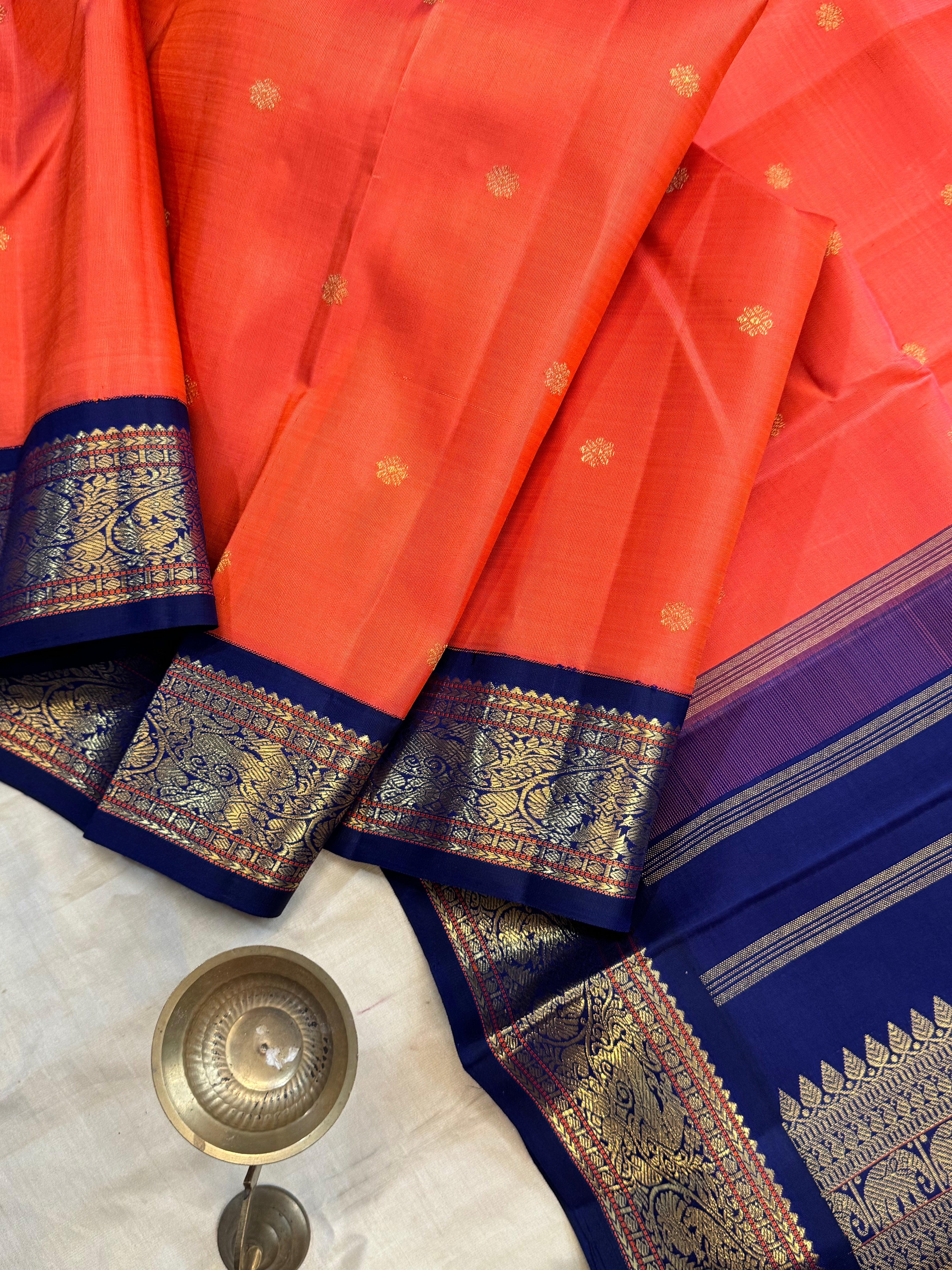 Rust blue  Korvai / Kanjipuram silk