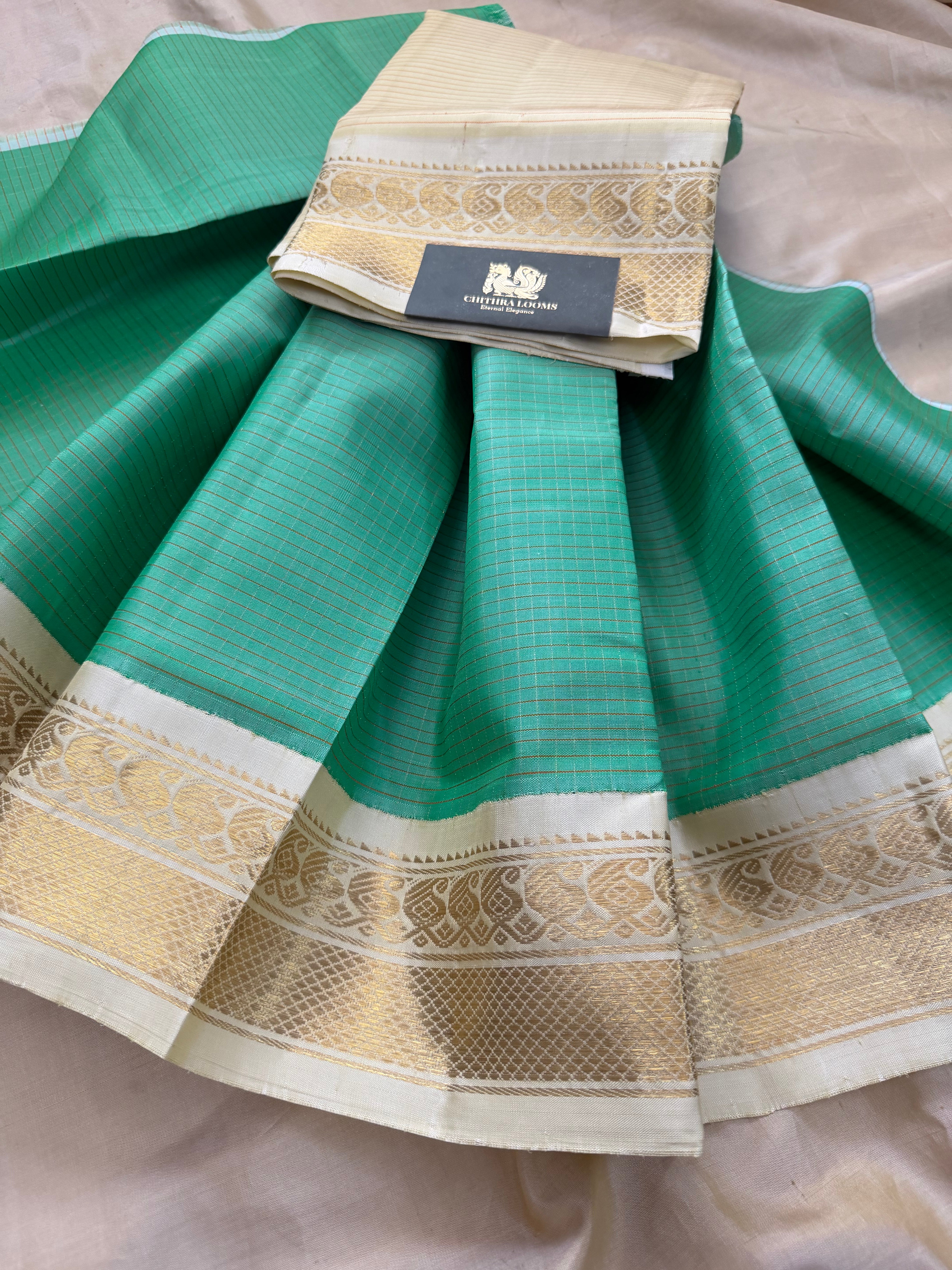 Sea blue checks 0 to 3 years  pure Zari Pattu Paavadai Korvai