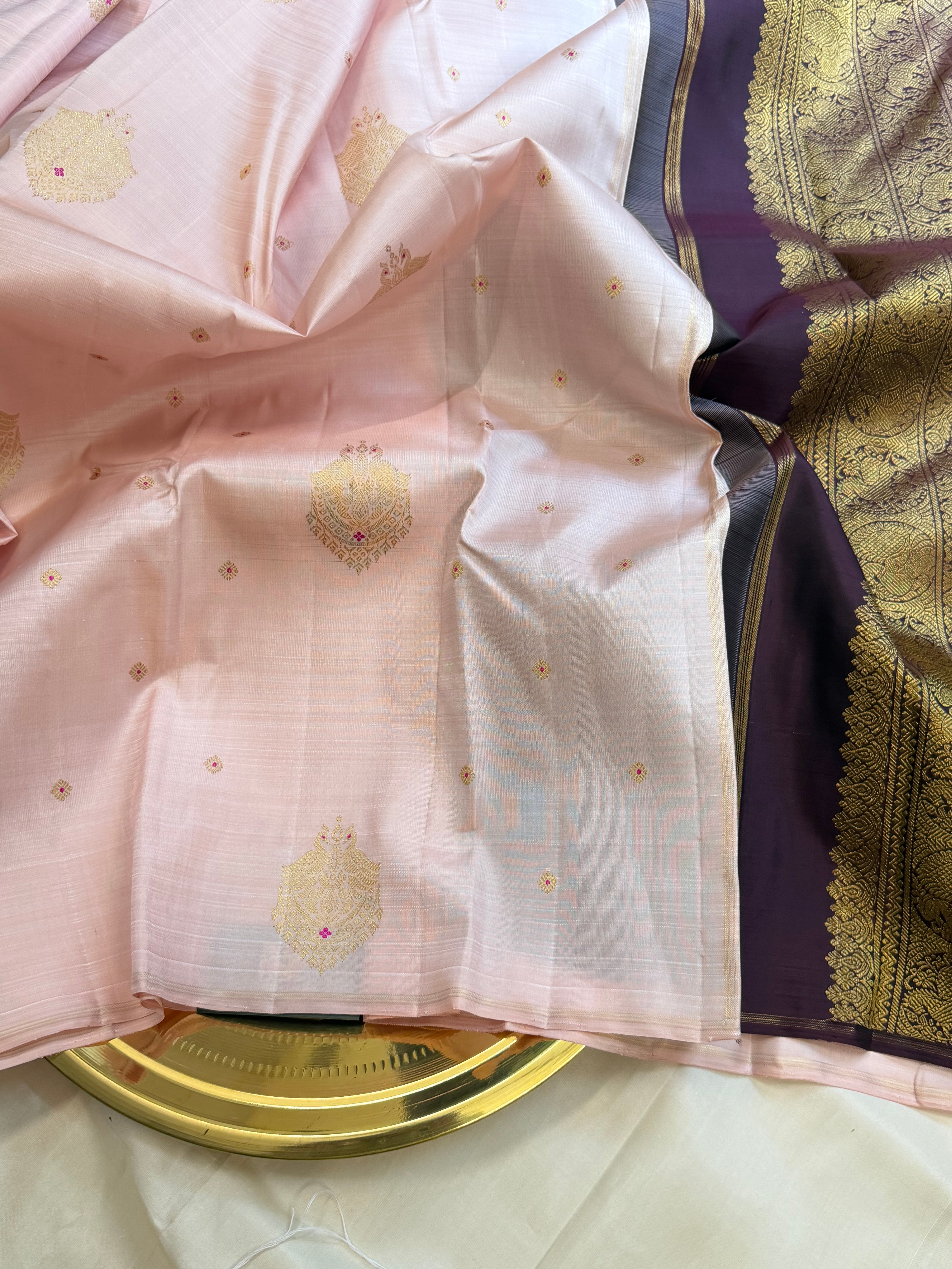 Malligai : pastel light pink meenakari Zari Kanjipuram silk