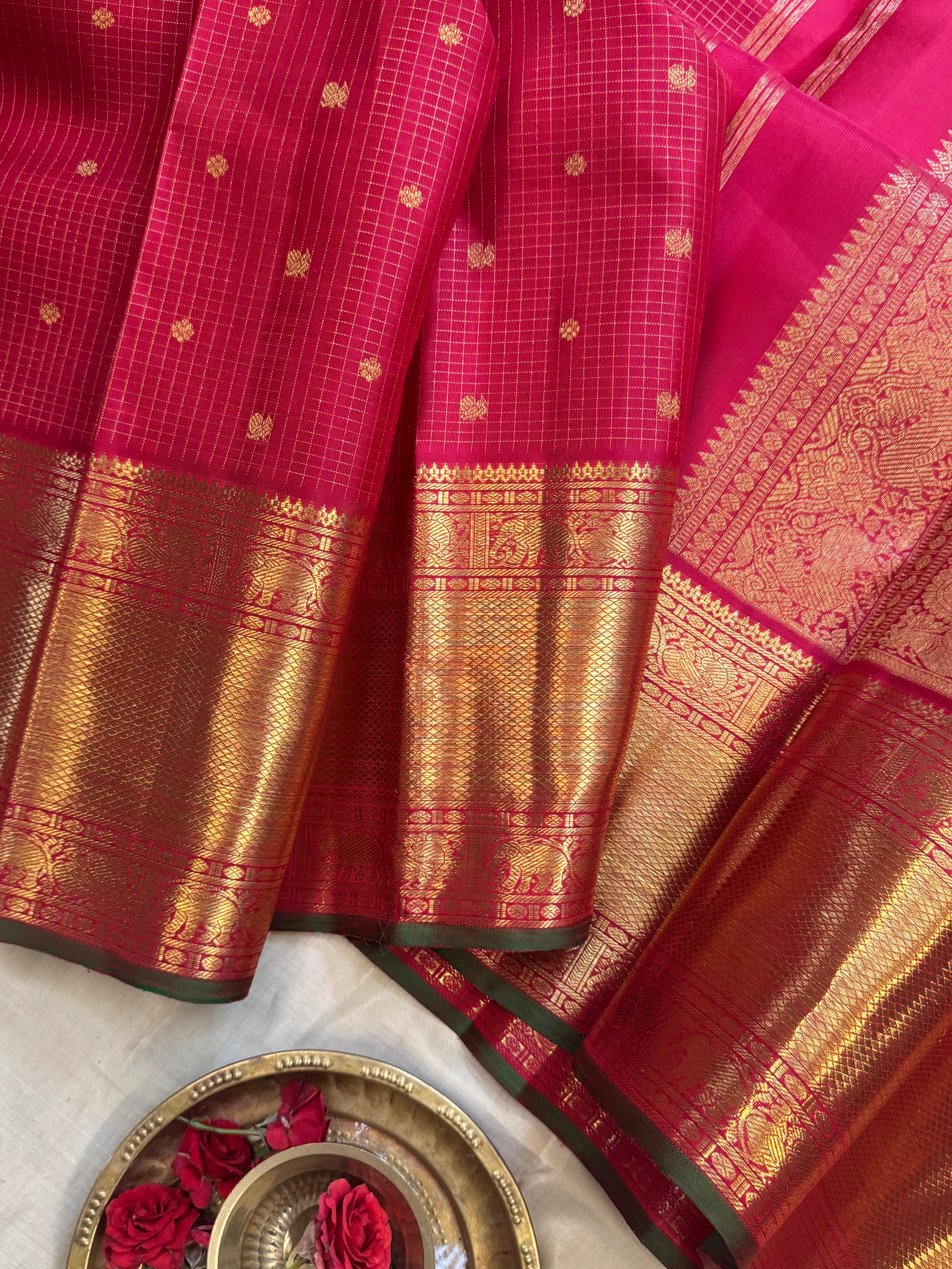 Deep red morning evening zari kattam  / Bridal edit kanjipuram silk