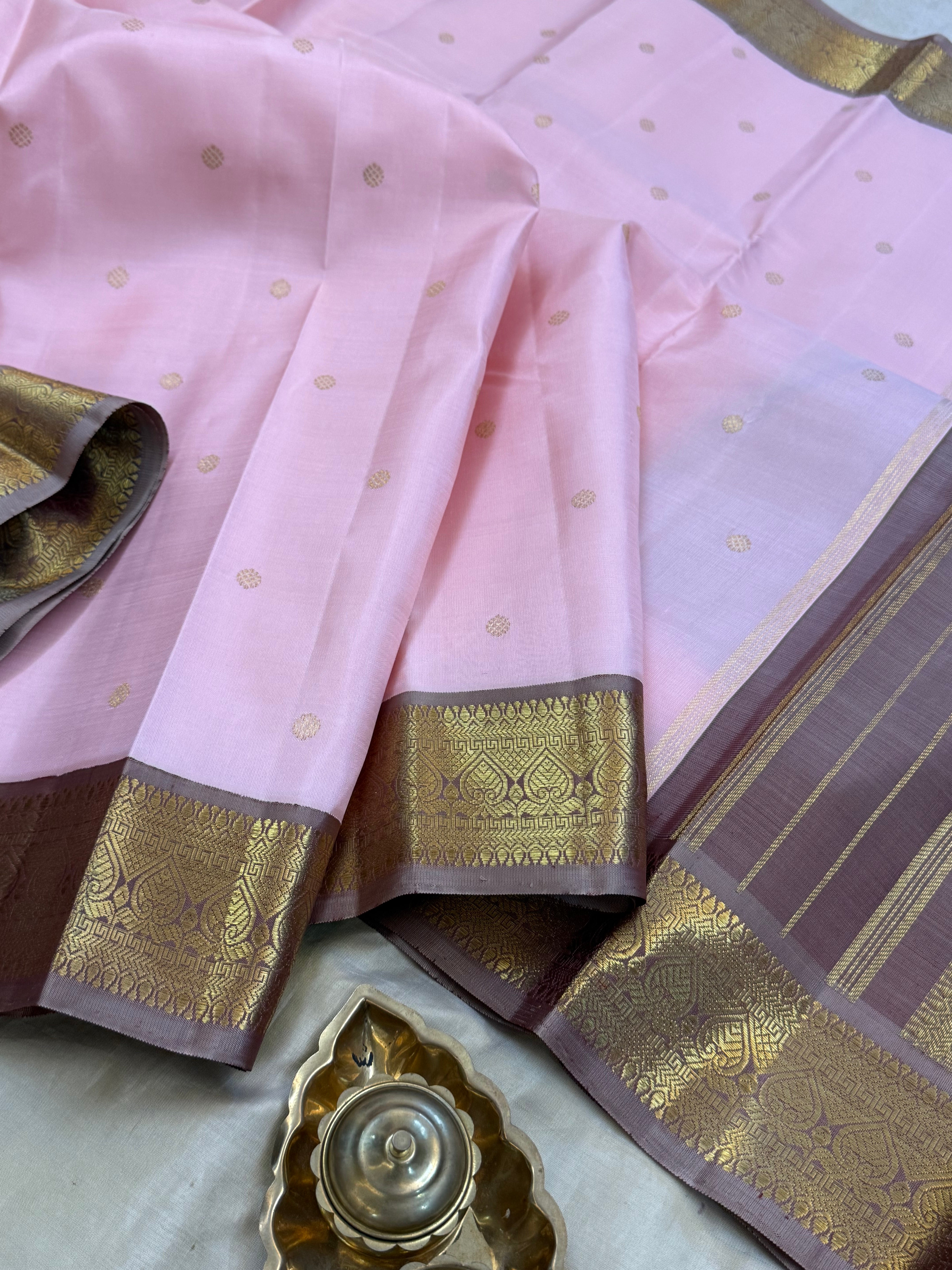 Pastel pink Korvai Kanjipuram silk