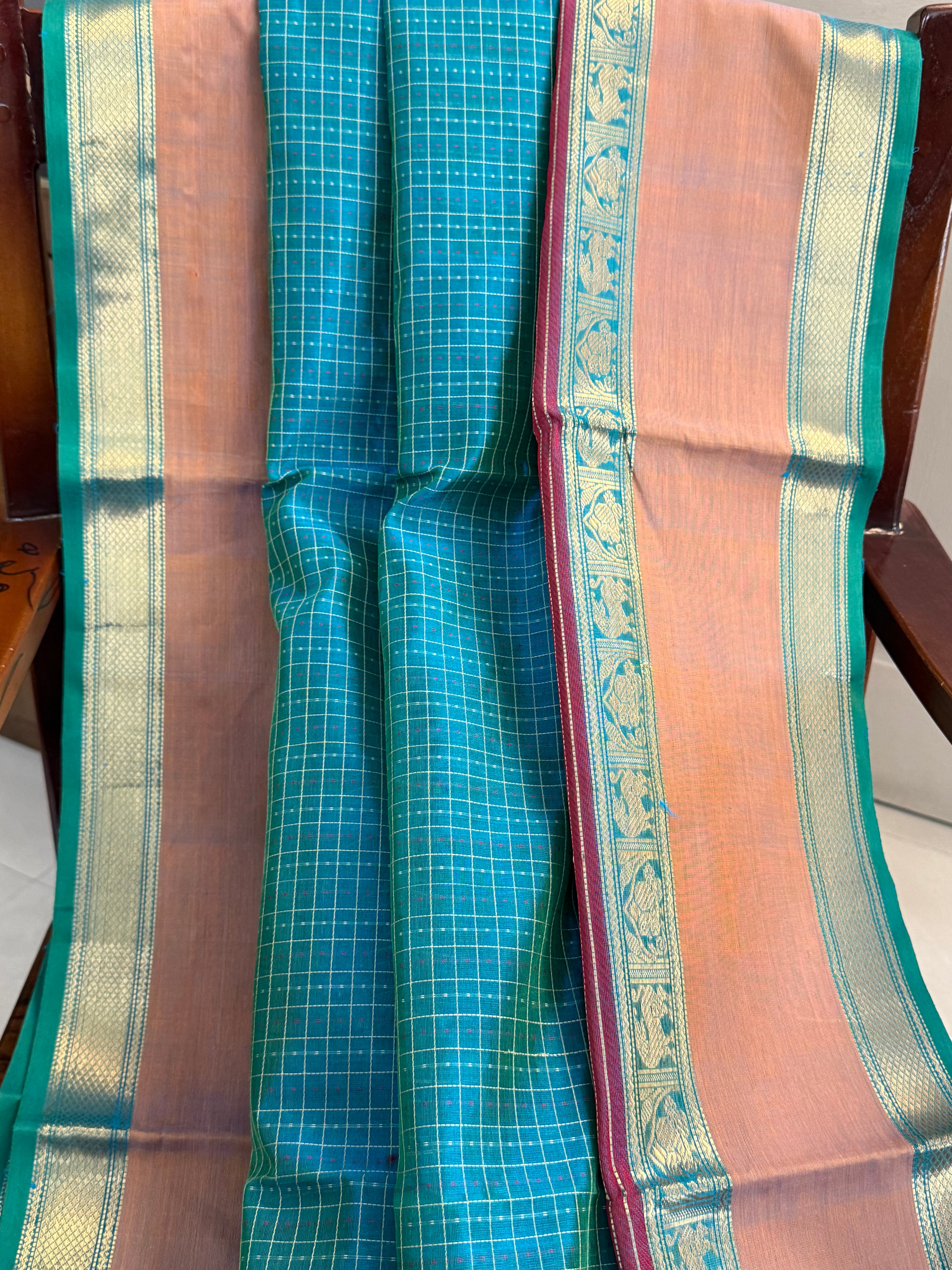 Teal blue lakshambutta / Silk Cotton