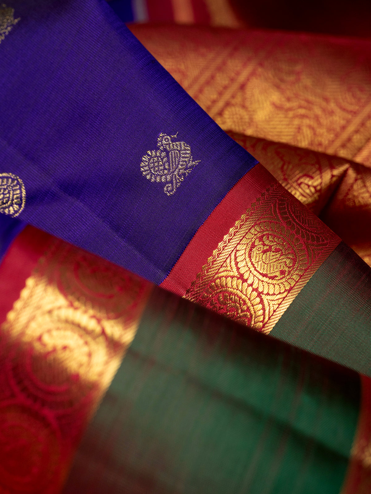 Vintage Purple blue Annam retta pet Pure Kanjipuram Silk Saree CLSA
