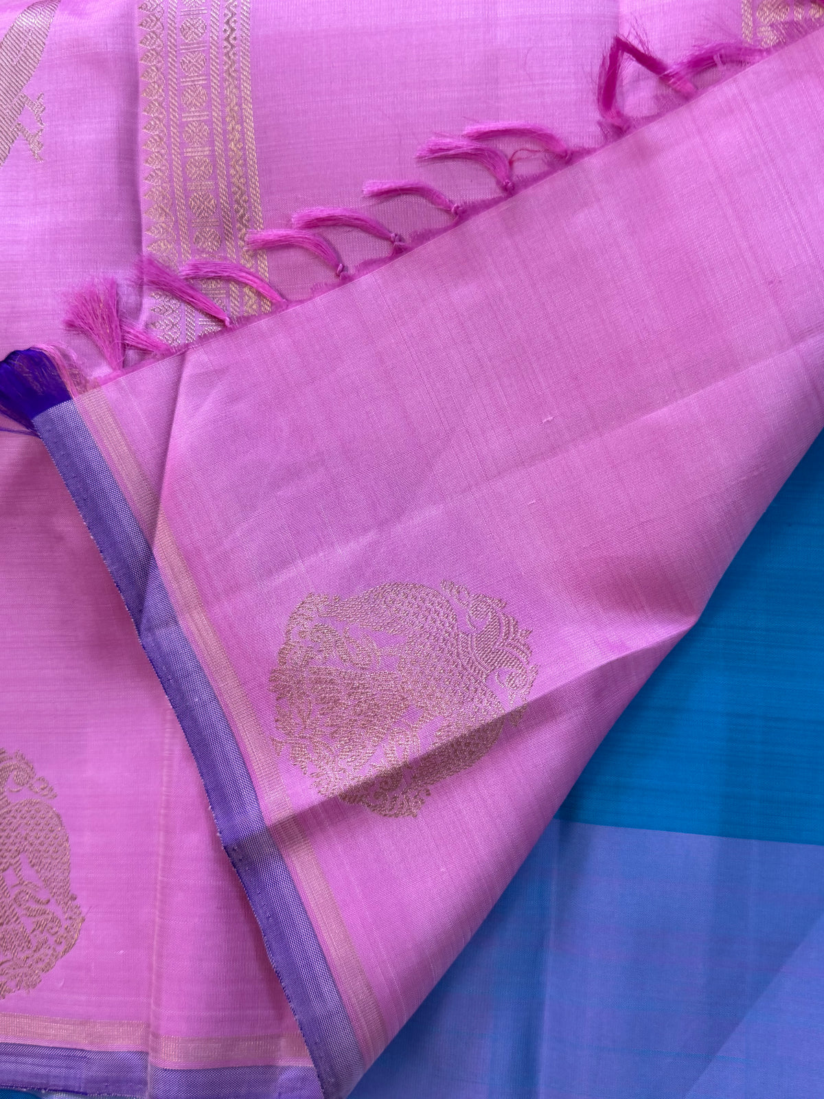 Sea blue irutalaipakshi border pure Kanjipuram silk