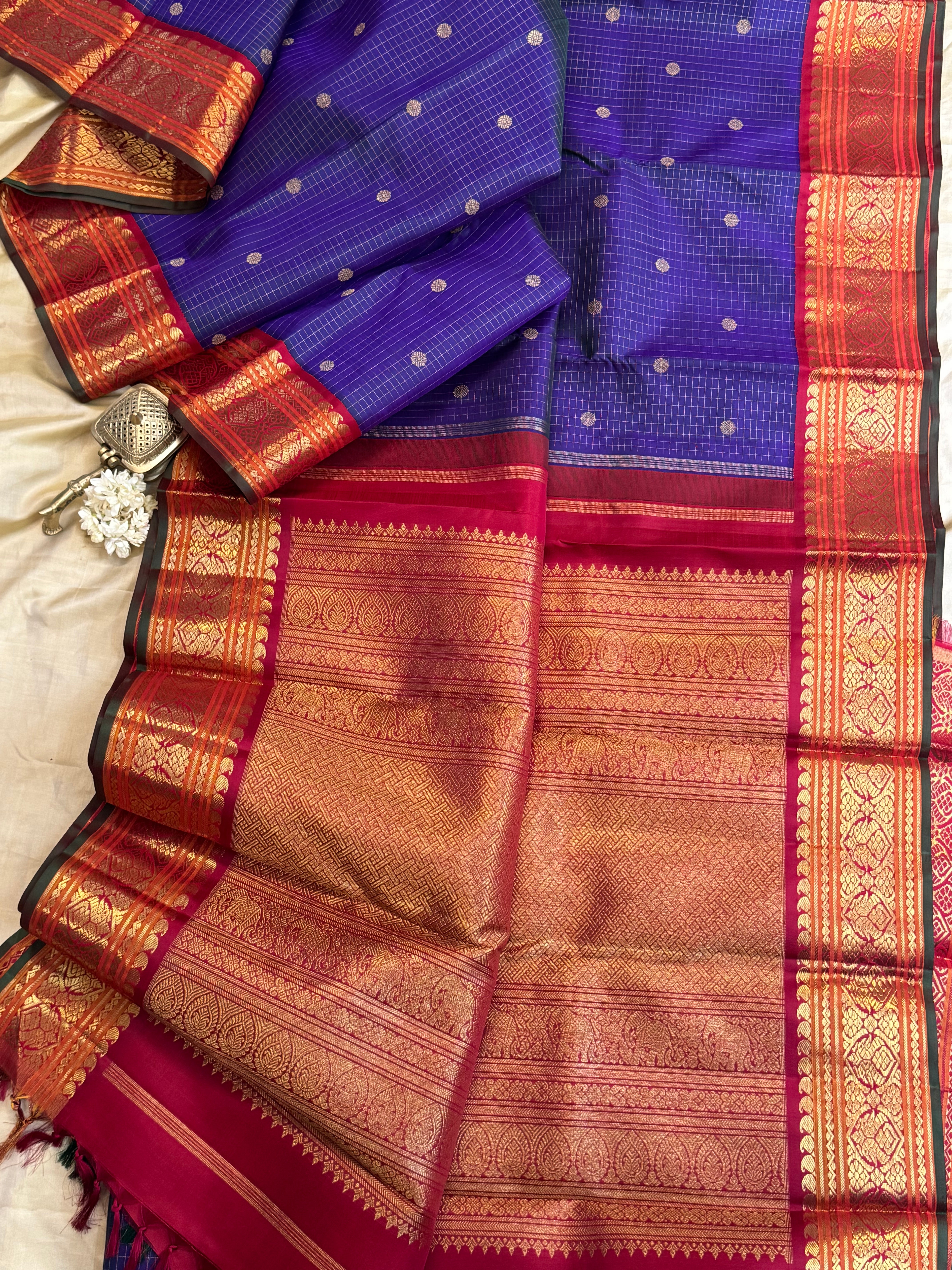 Purplish blue zari kattam Araku kai korvai/ Kanjipuram silk CLSA8677