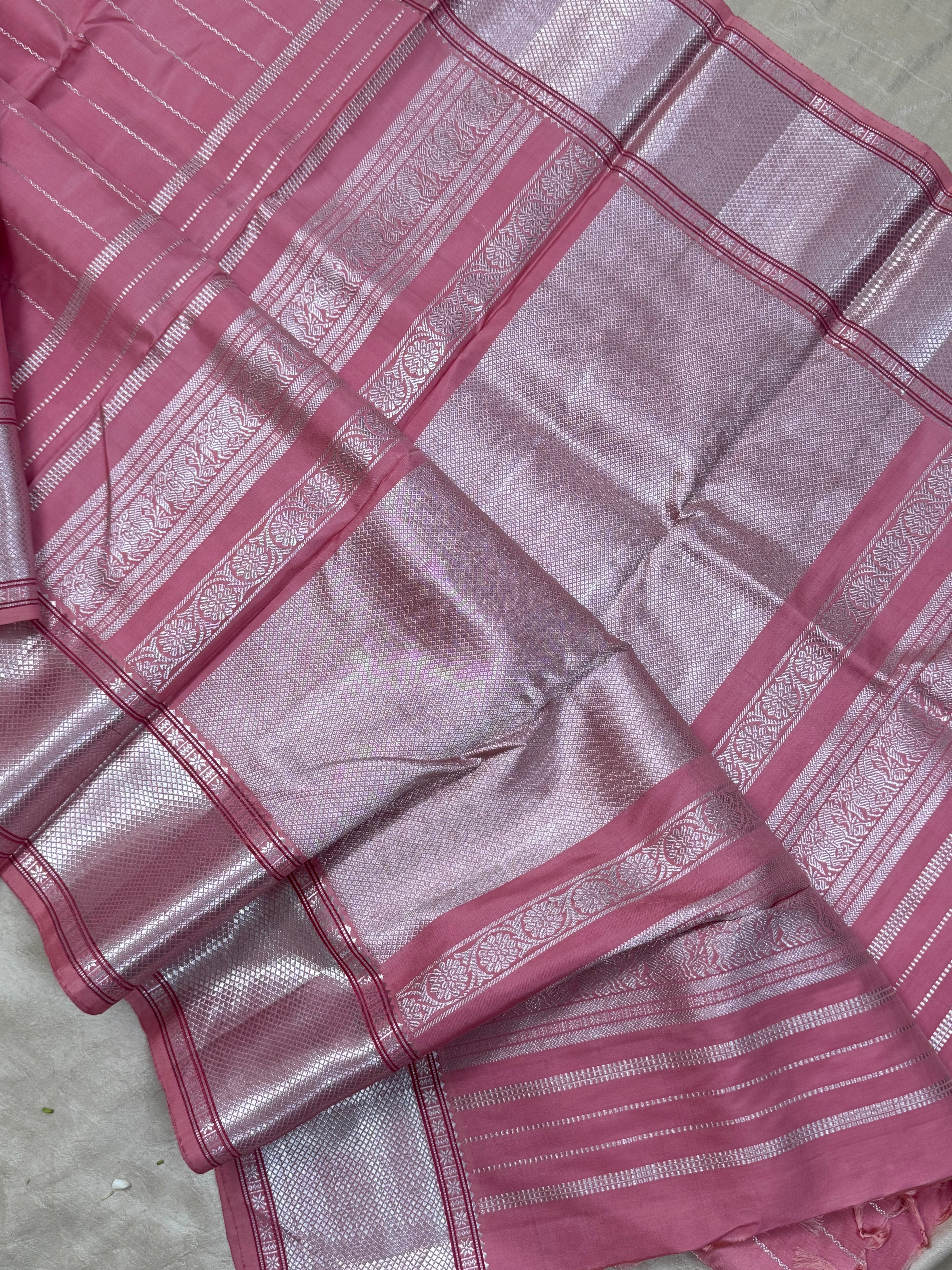 Lotus pink silver veldhari / Kanjipuram silk