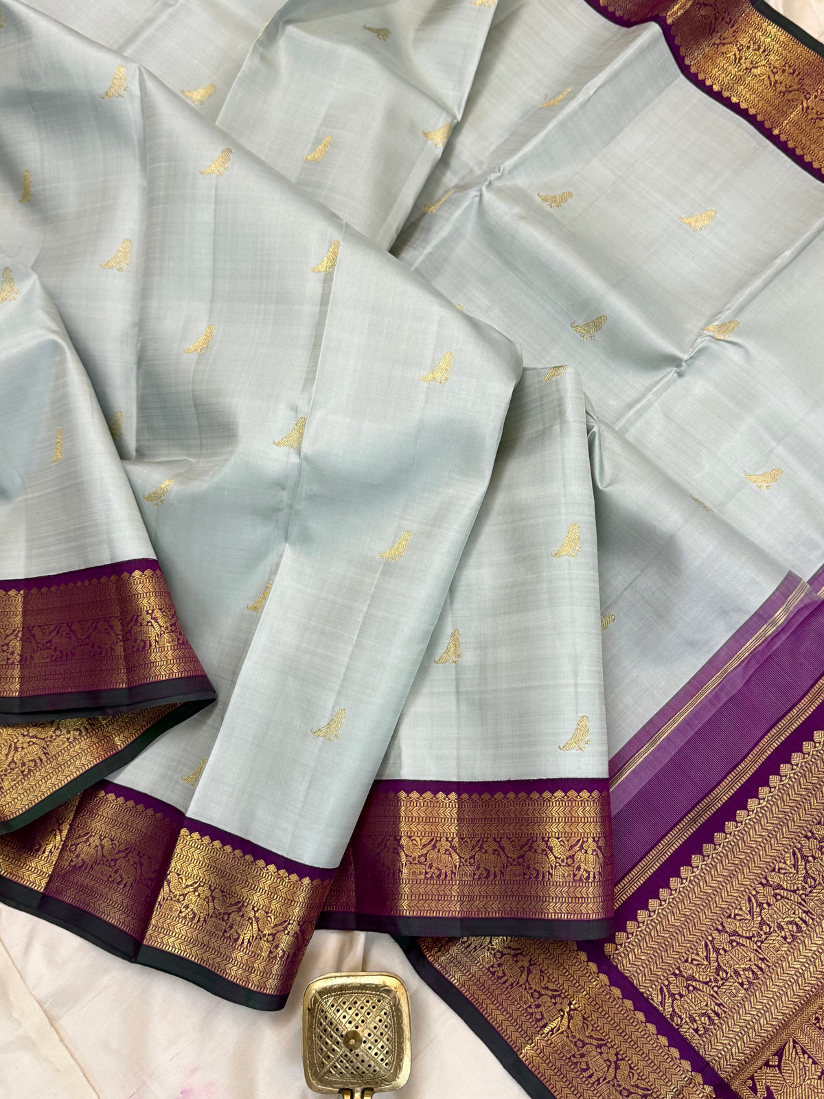 Steel Colour kili Korvai / kanjipuram silk saree clsa 12732