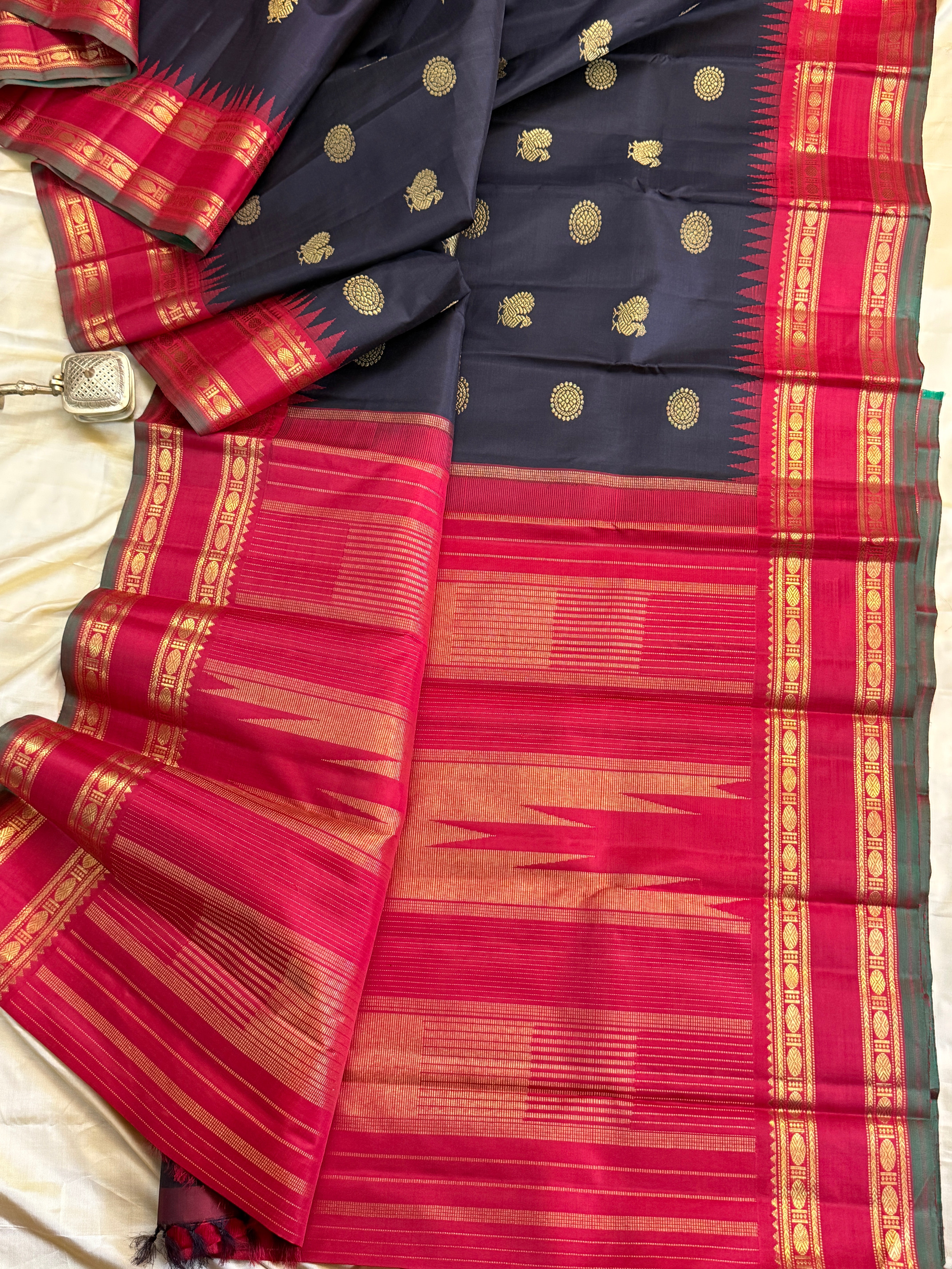 Kanchana black  Rettapet Korvai /kanjipuram silk sarees clsa 11577