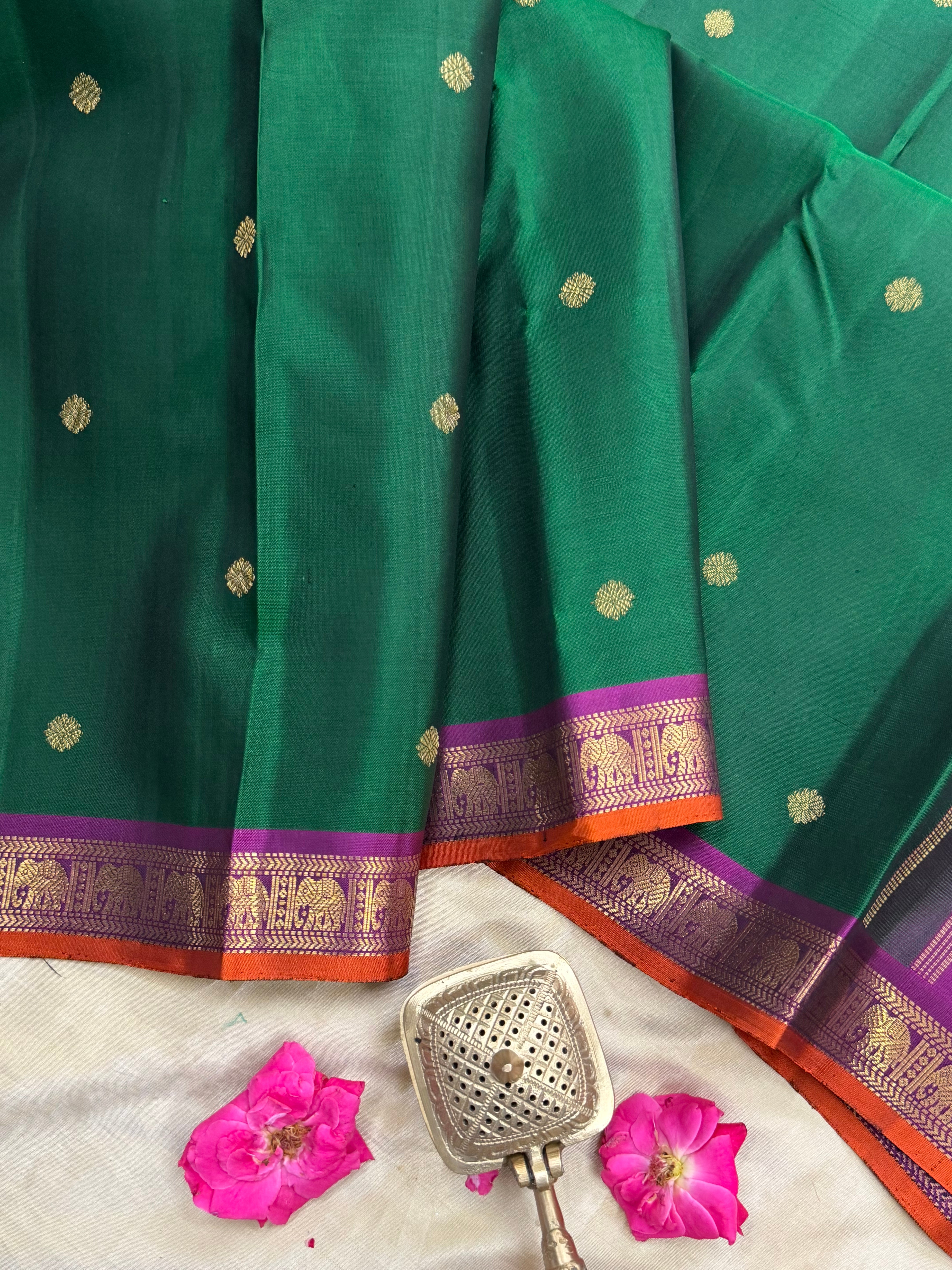 Green small border pure Zari Kanjipuram silk CLSA9859