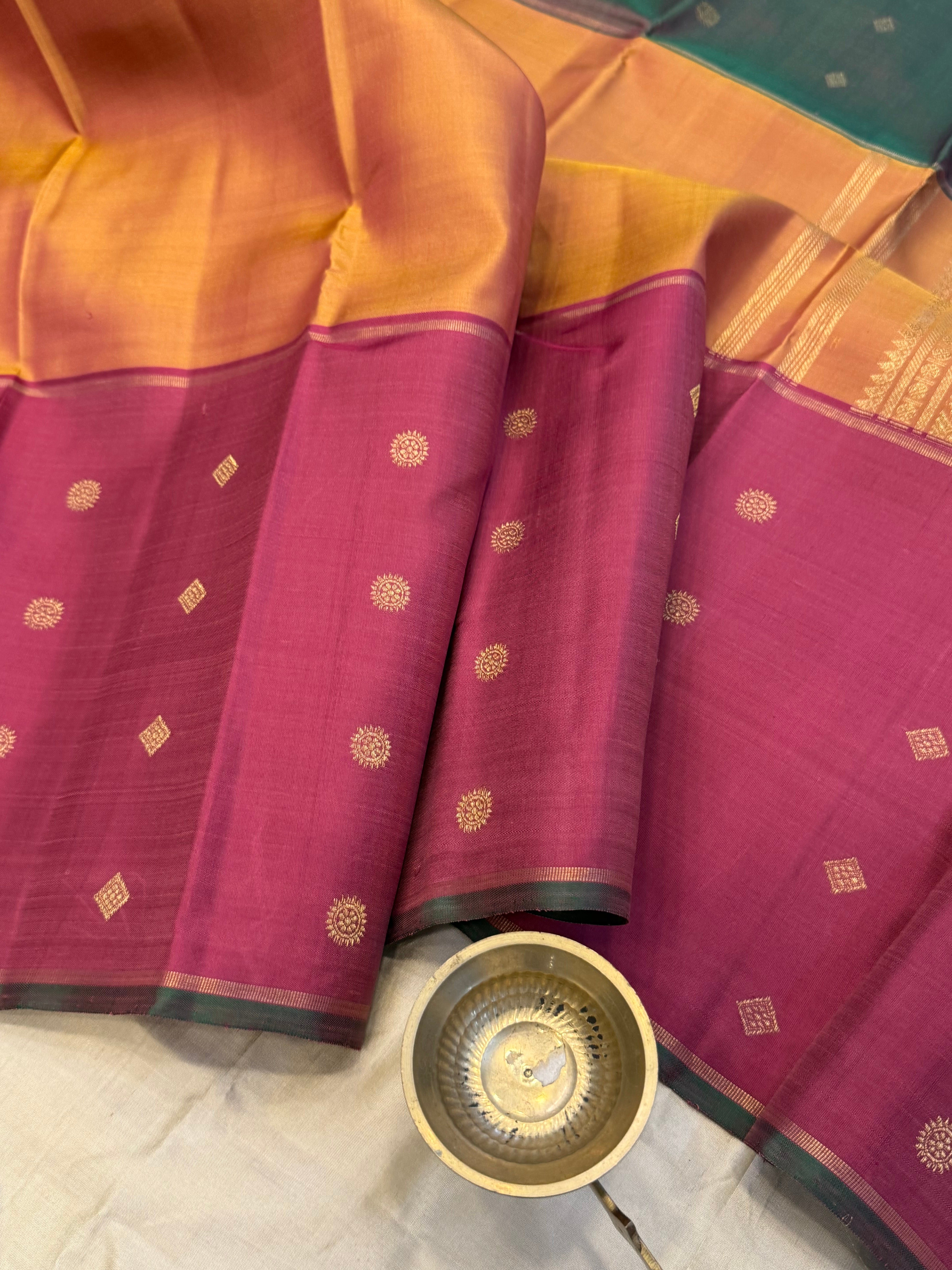 Mustard long border ganga jamuna border/ Kanjipuram silk