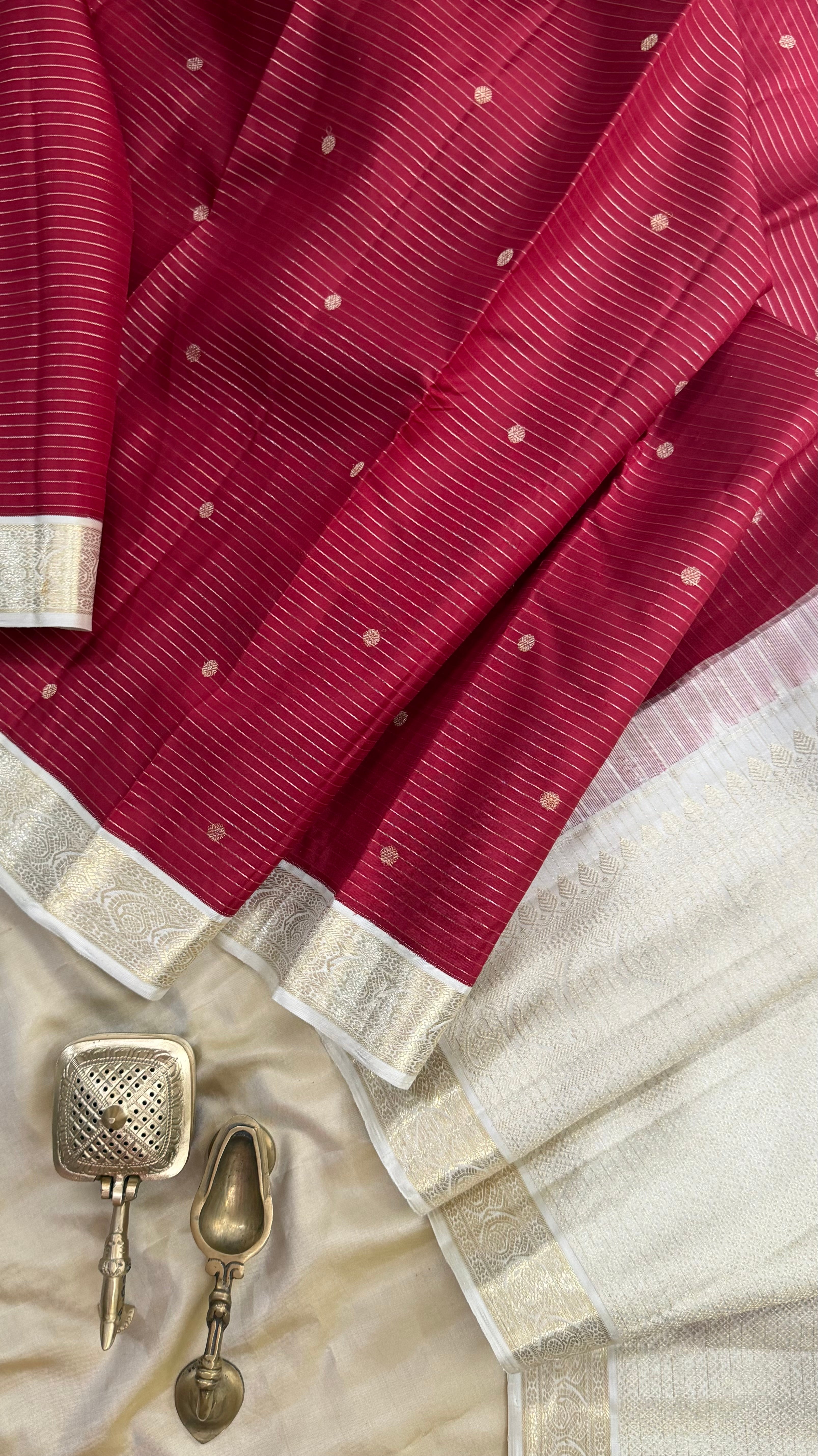 Amoha : Dark red small border Korvai Kanjipuram silk 9092CL